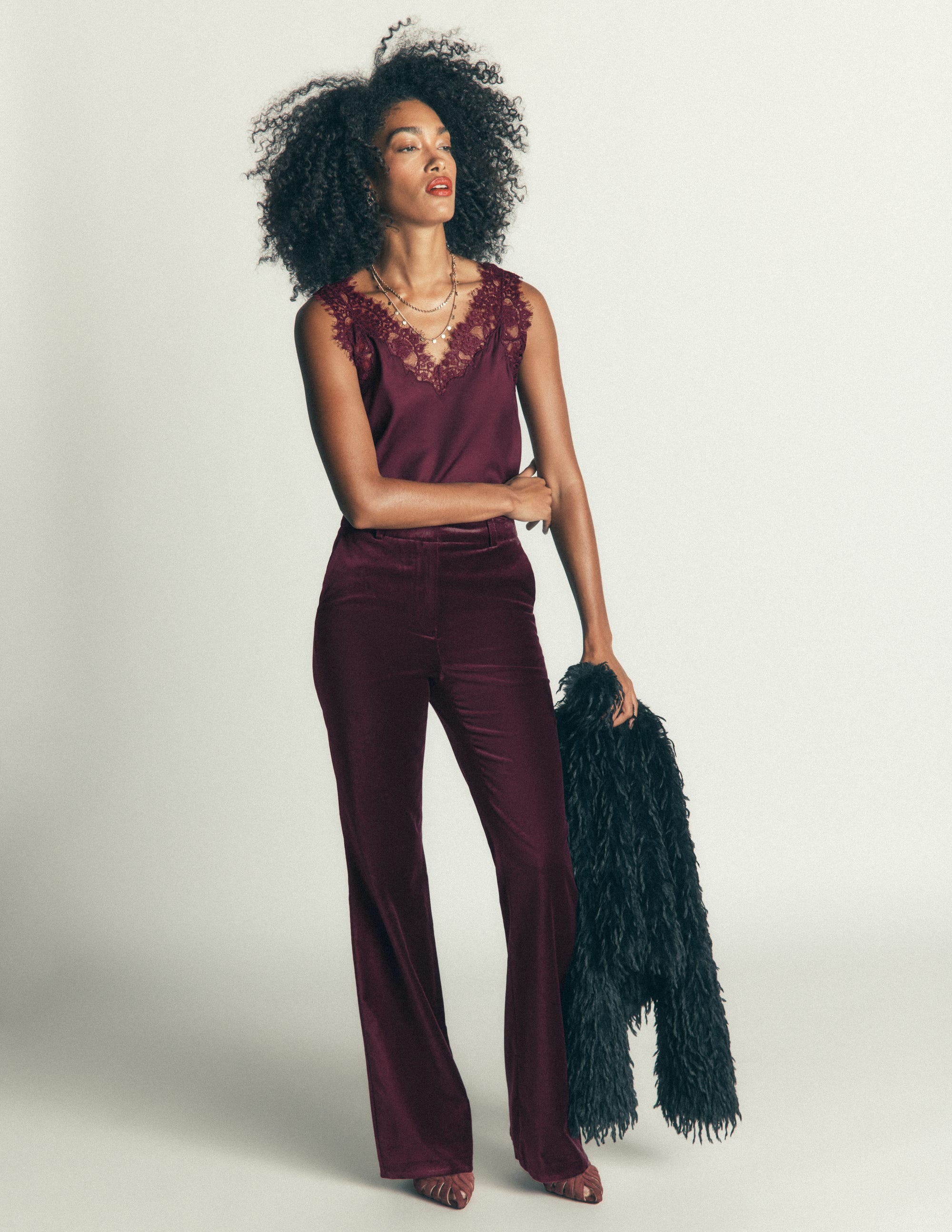 Flare Velvet Pants - Dark Cherry | Boden USA