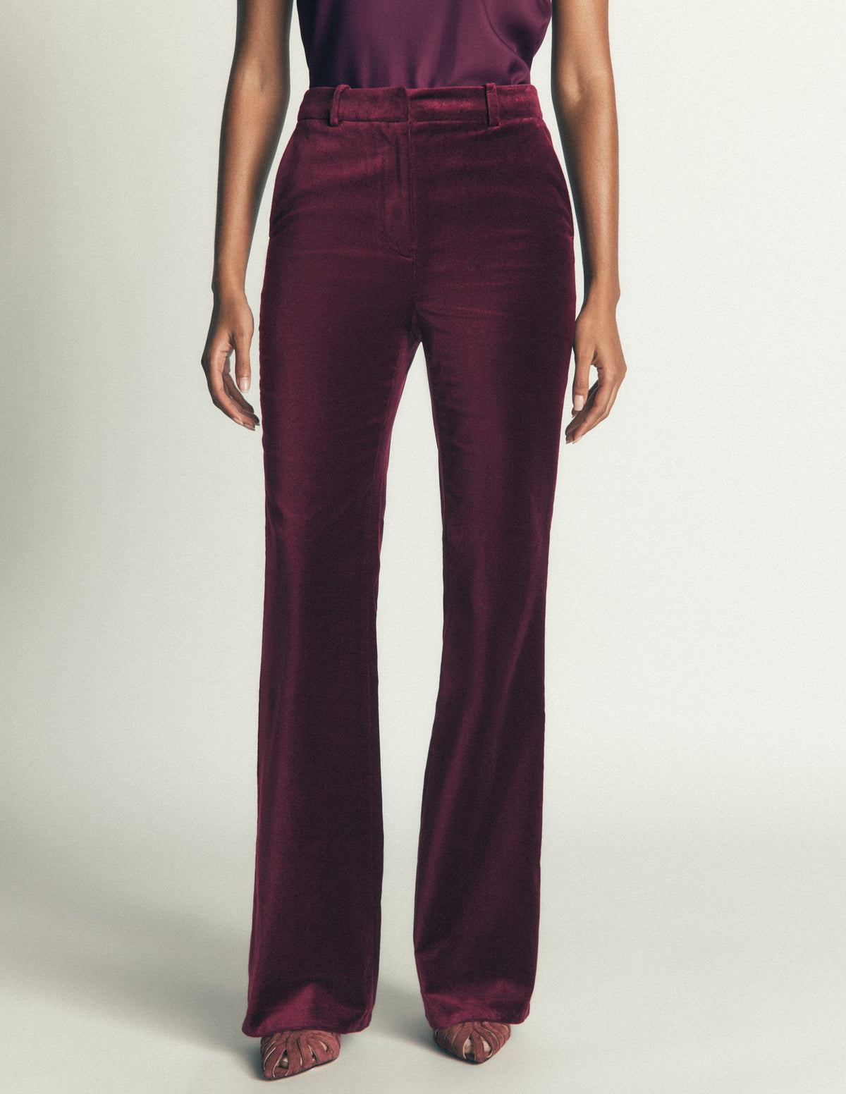 Flare Velvet Pants-Dark Cherry-4