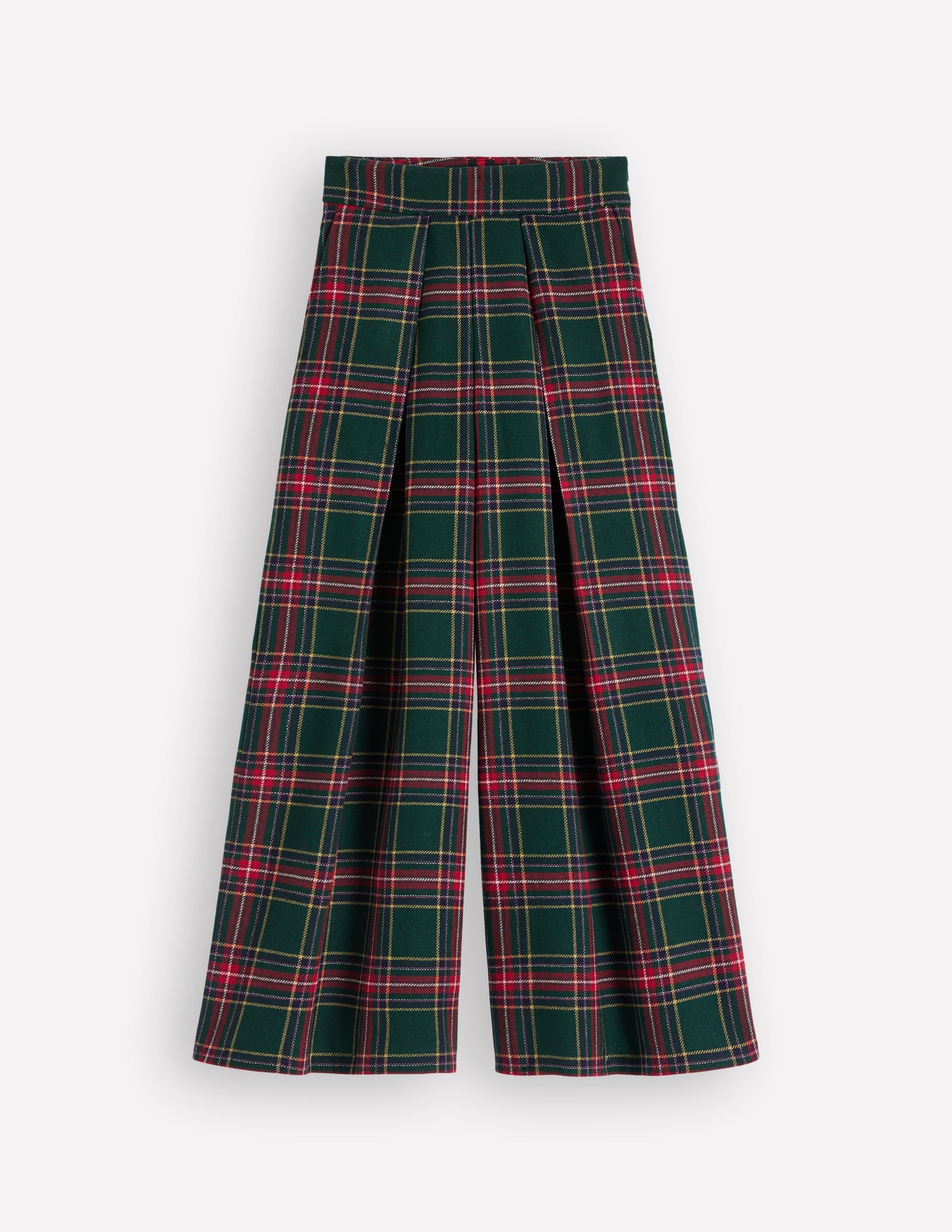 Wool Blend Pleated Pants-Green, Navy and Red Check - Image 7