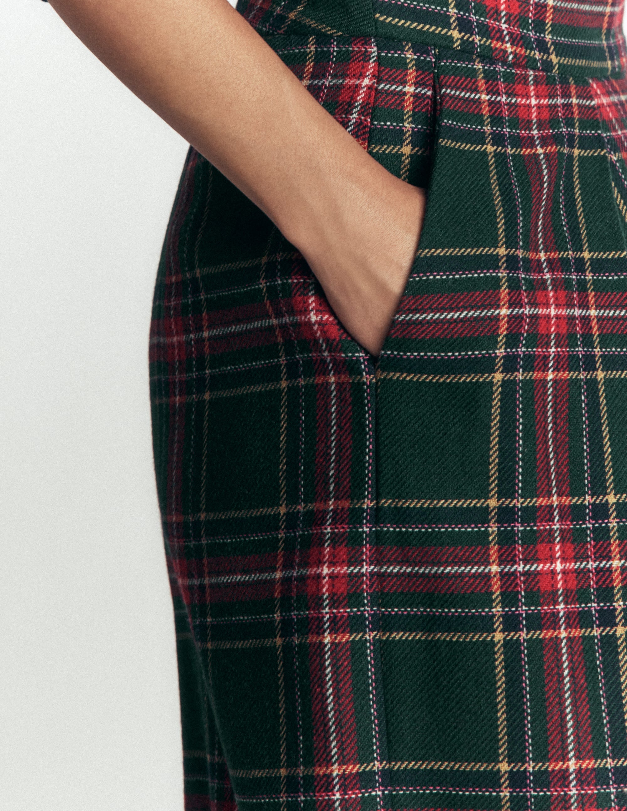 Wool Blend Pleated Pants-Green, Navy and Red Check - Image 3