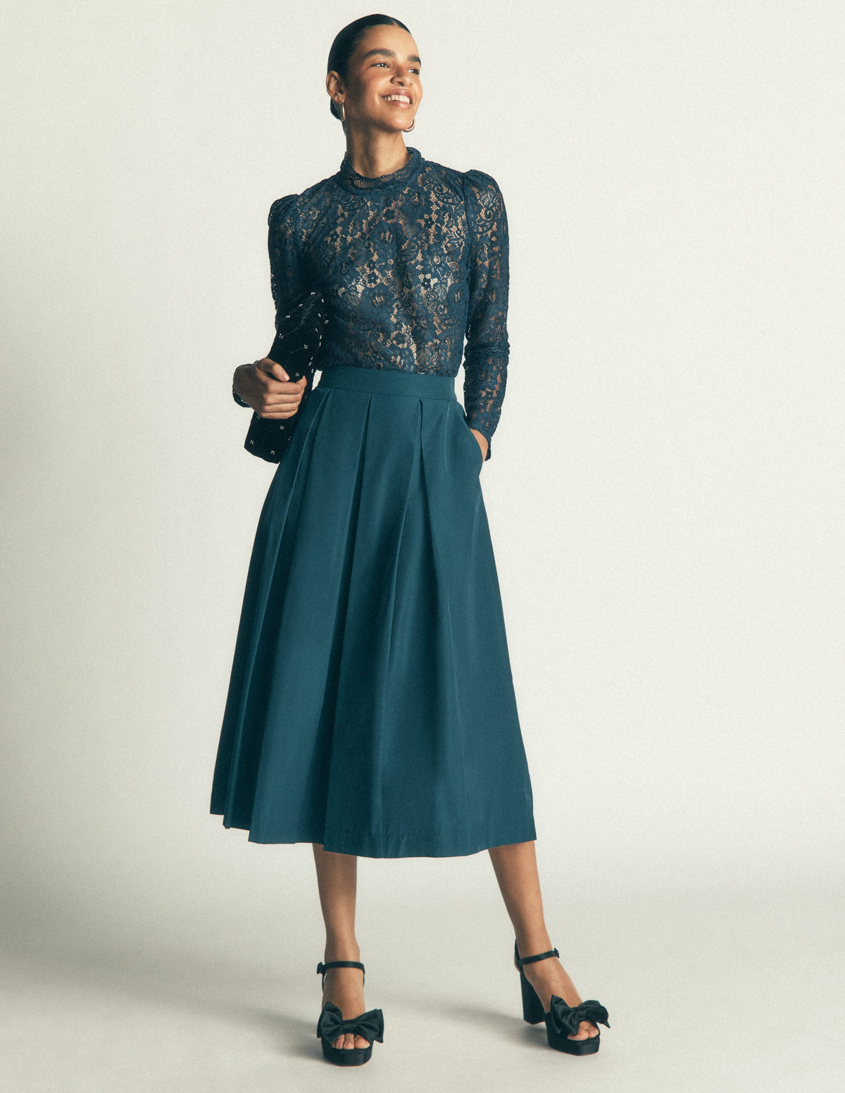 Verity Taffeta Midi Skirt-Teal Ocean - Image 1