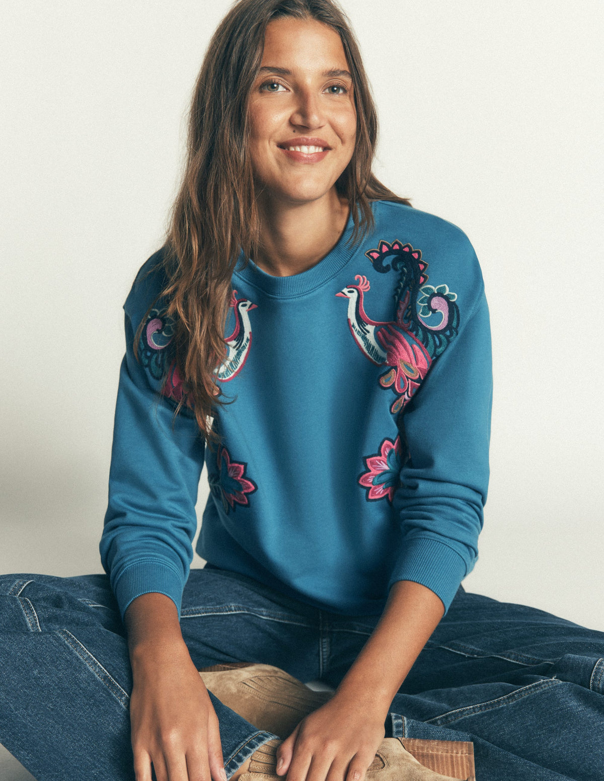 Emi Embroidered Sweatshirt-Bluesteel - Image 1