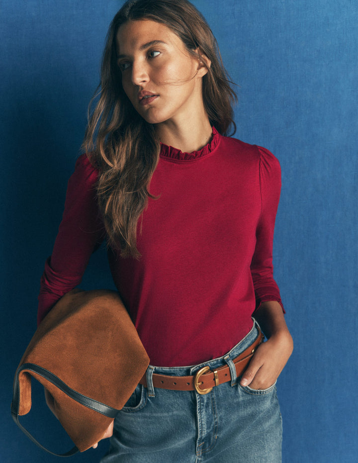 Supersoft Frill Detail Top-Ruby Red