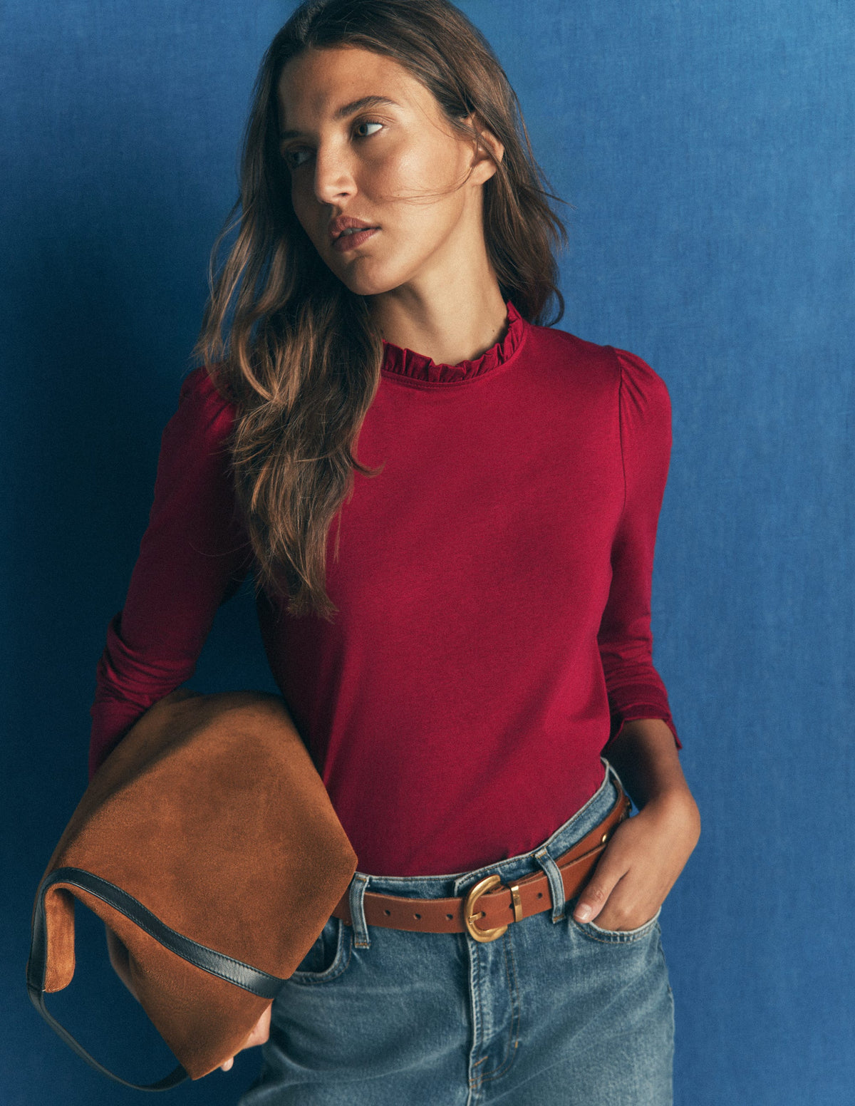 Supersoft Frill Detail Top-Ruby Red - Image 1