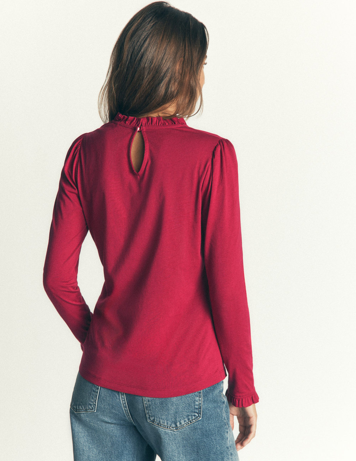 Supersoft Frill Detail Top-Ruby Red - Image 3