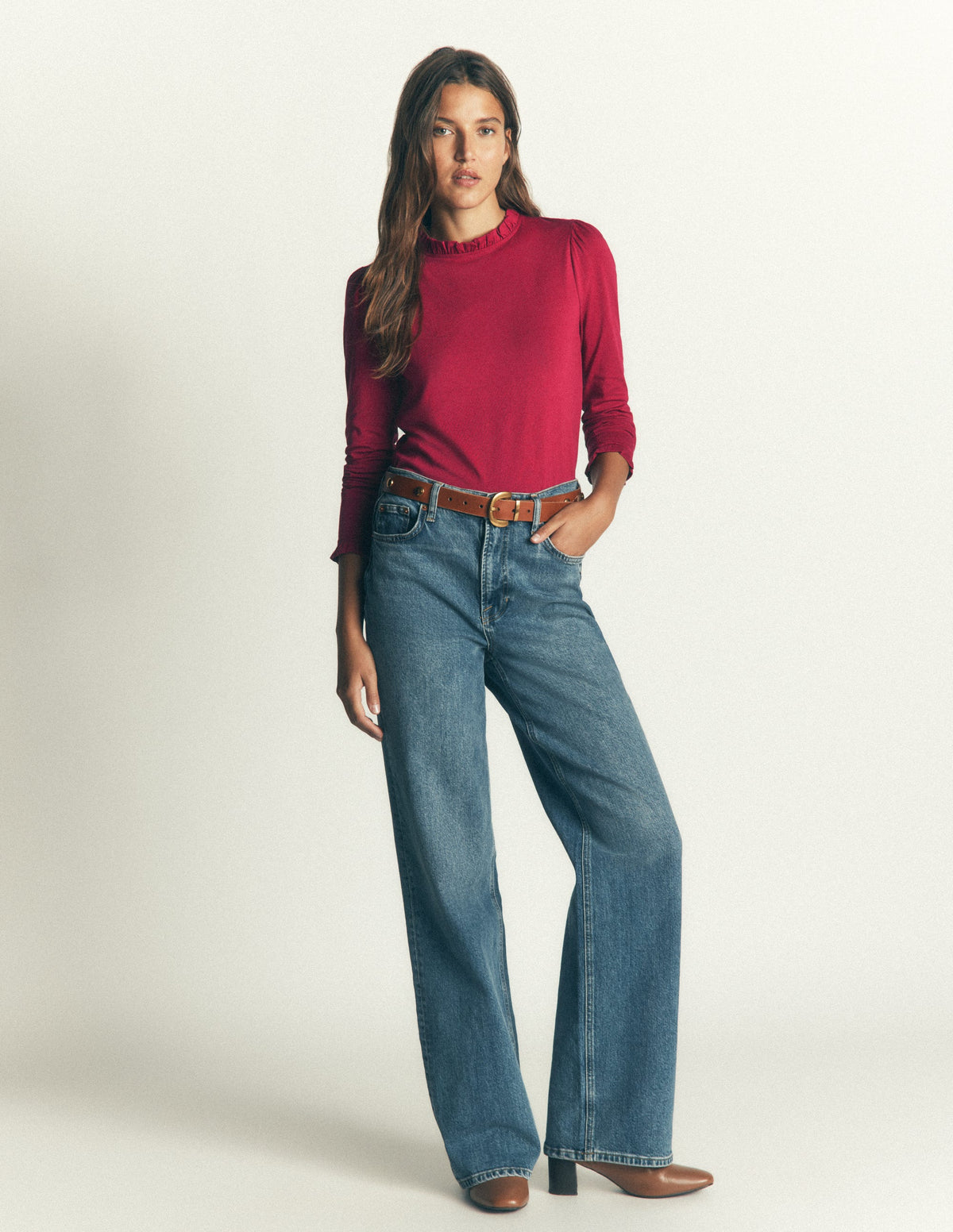 Supersoft Frill Detail Top-Ruby Red-4