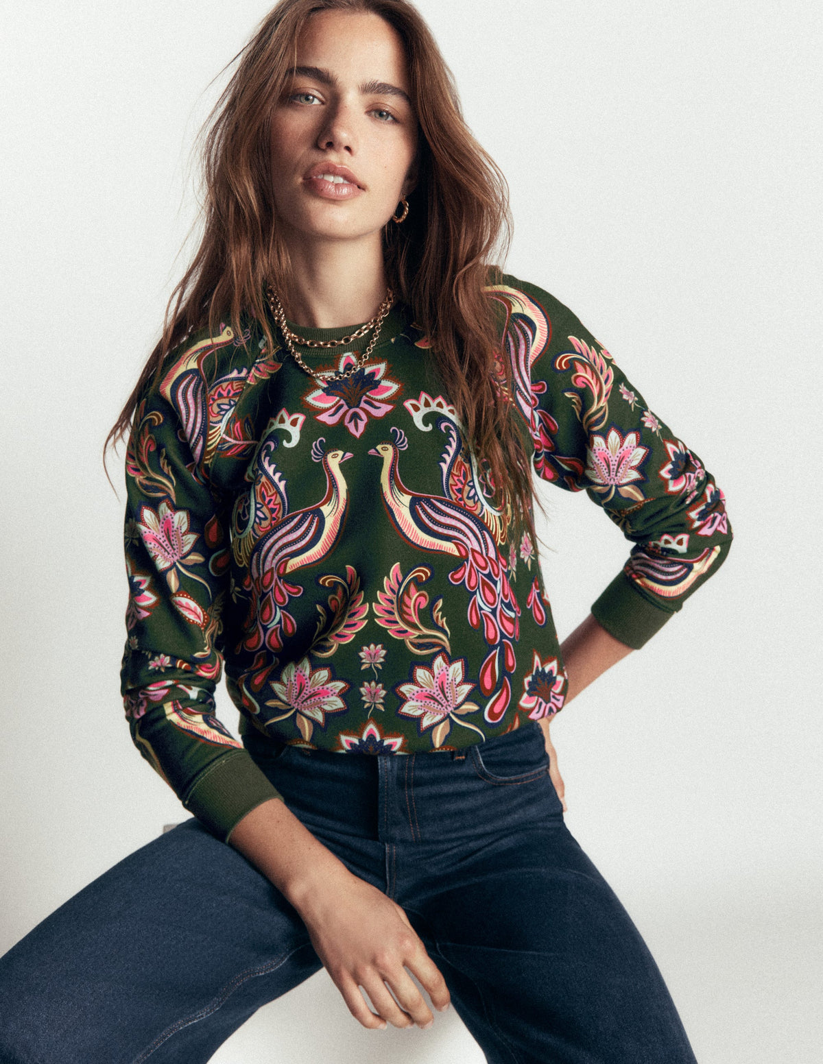 Rosa Printed Sweatshirt-Peacock Paradise Placement - Image 1