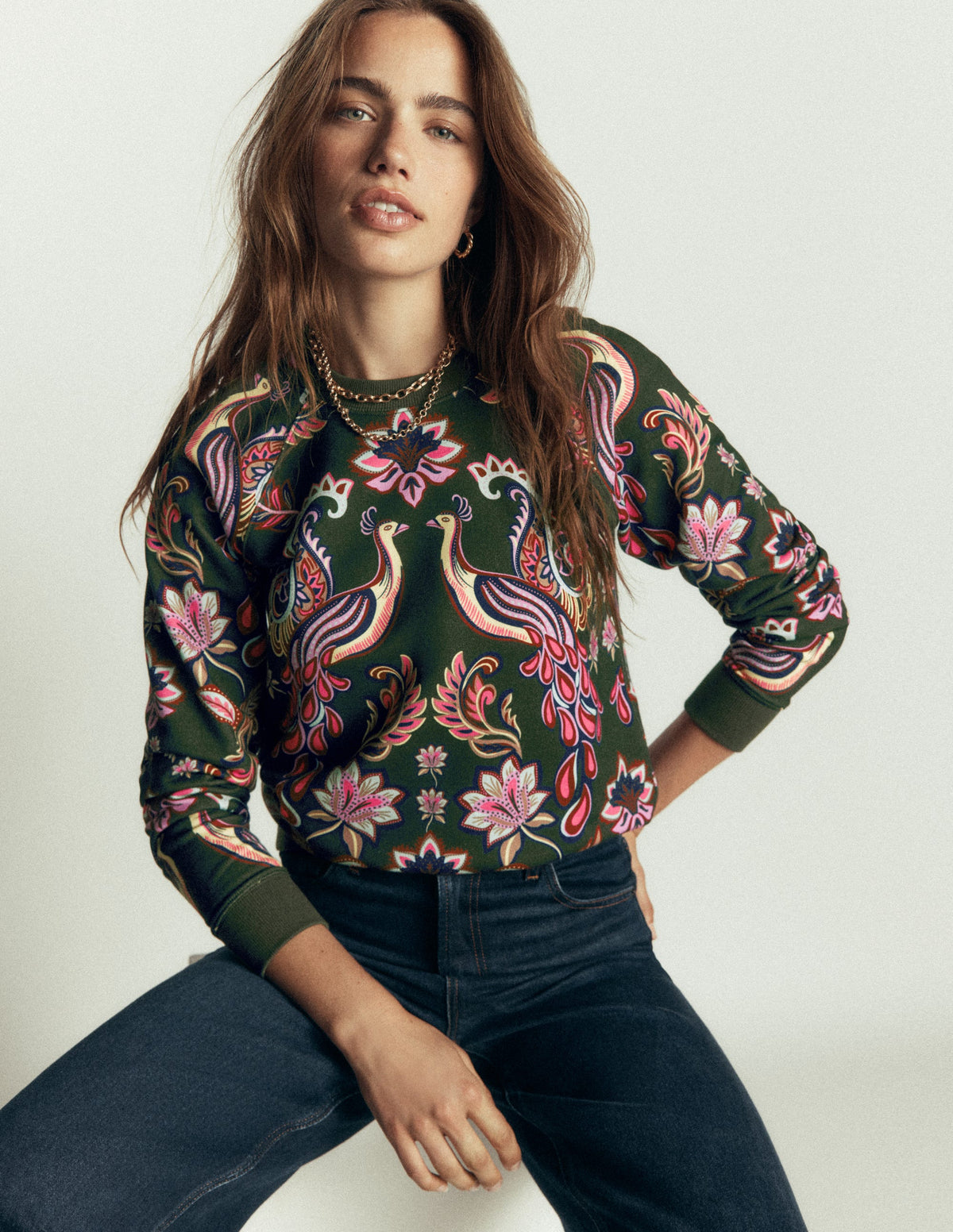 Rosa Printed Sweatshirt-Peacock Paradise - Image 1