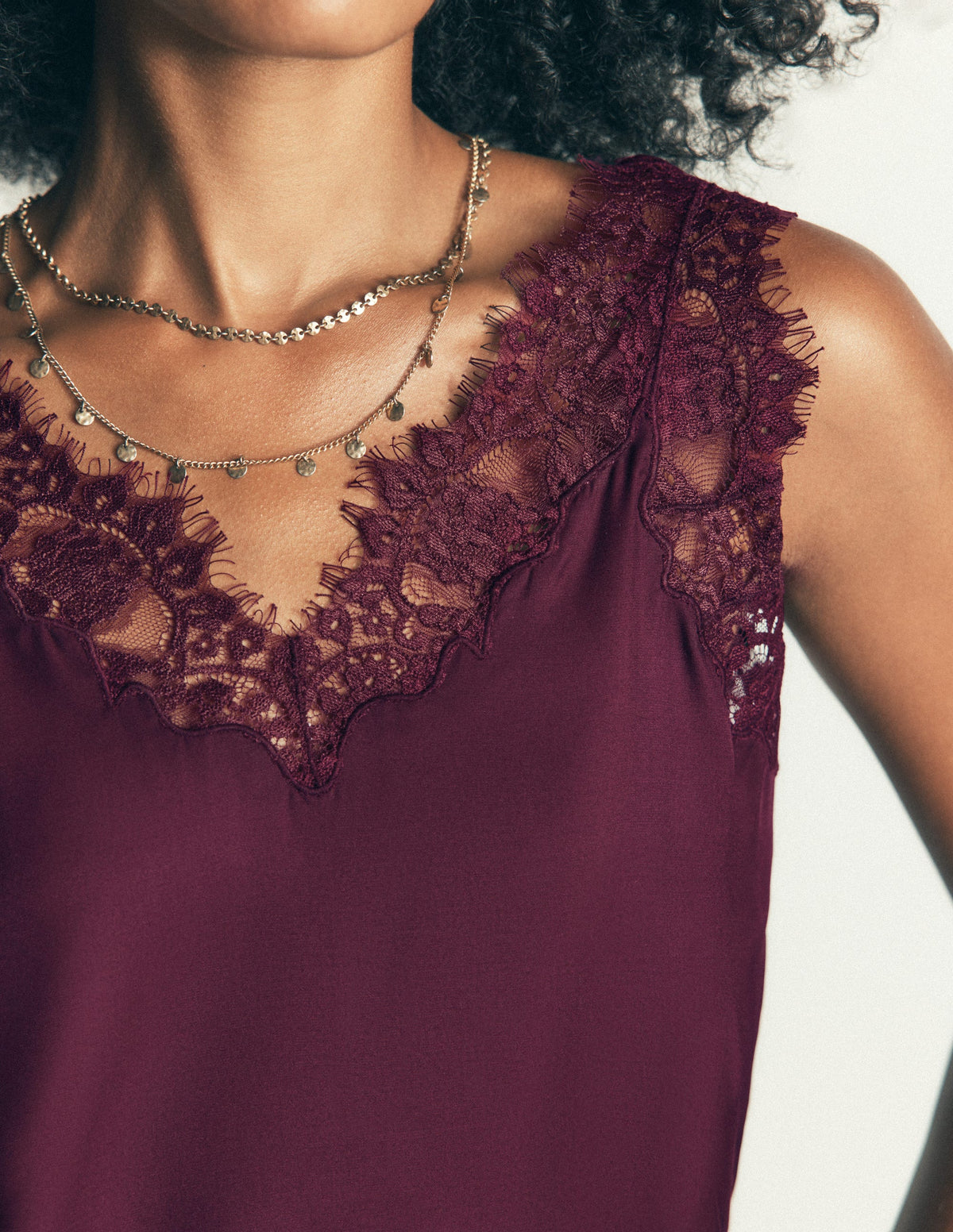 Ara Silk Blend Lace Cami-Bordeaux-2