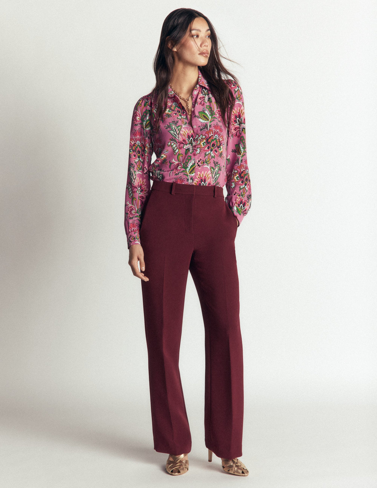 Sara Silk Shirt-Pink Heather, Frosted Flora - Image 5