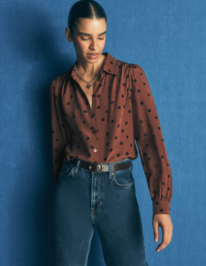 Sara Silk Shirt-Woodland Brown, Boden Spot