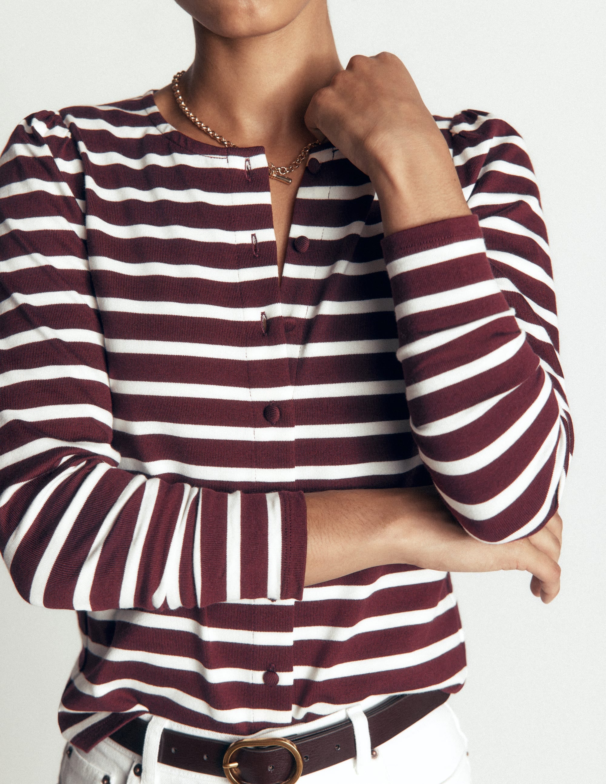 Iris Puff Sleeve Mariner-Winetasting/ Ivory - Image 2