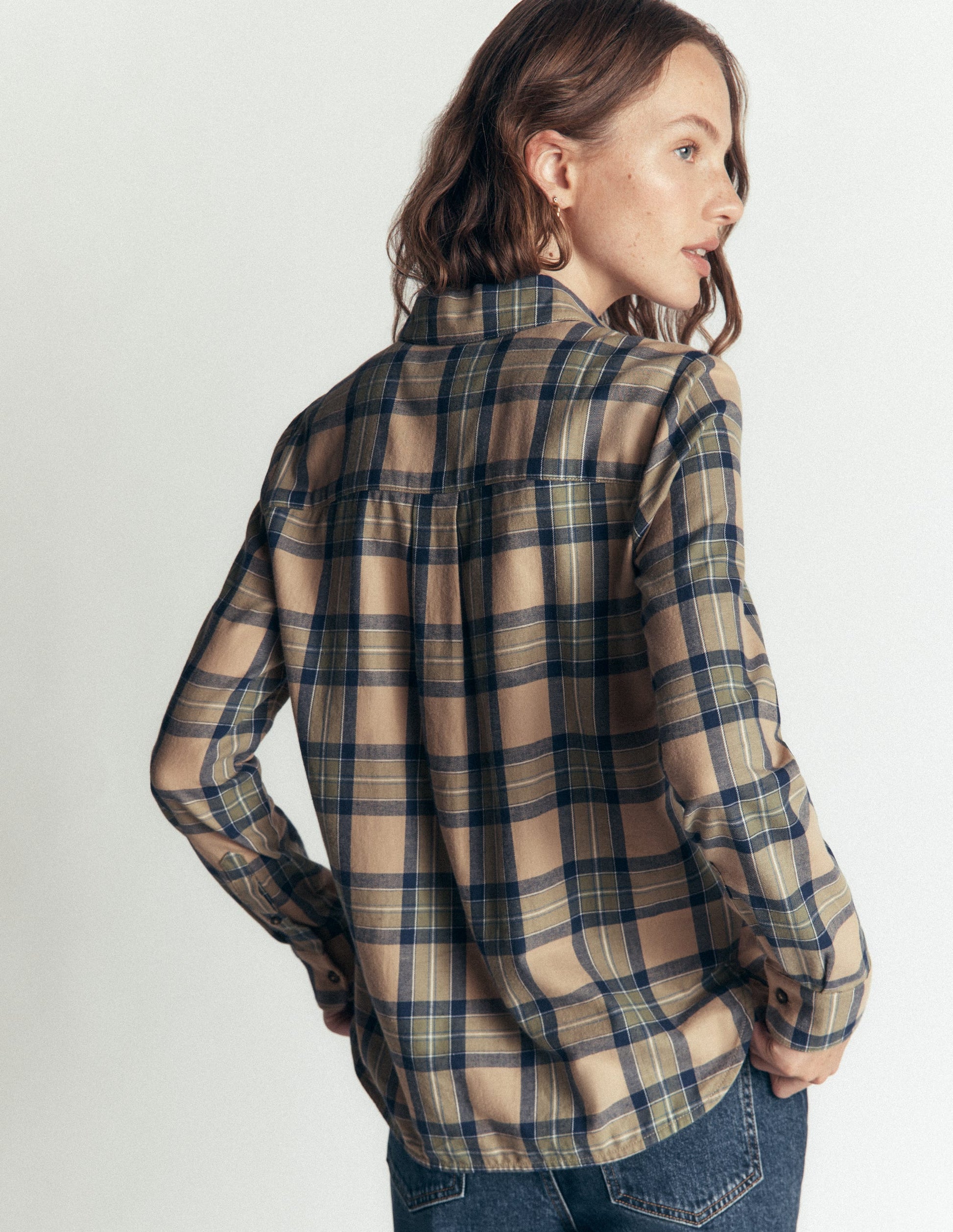 The New Sienna Cotton Shirt-Camel, Navy, Green Check-3