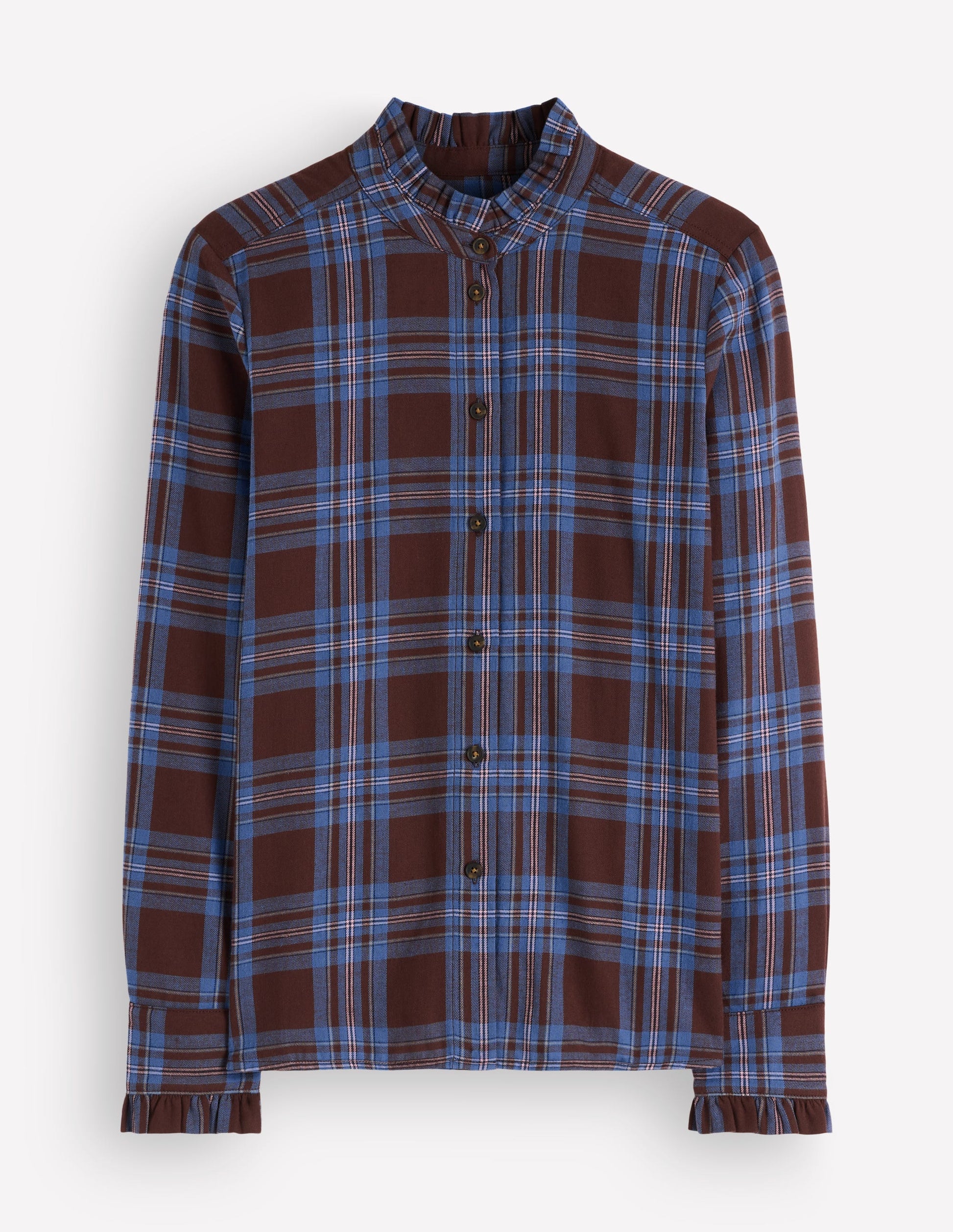 Sienna Frill Cotton Shirt-Brown, Blue, Pink Check-5
