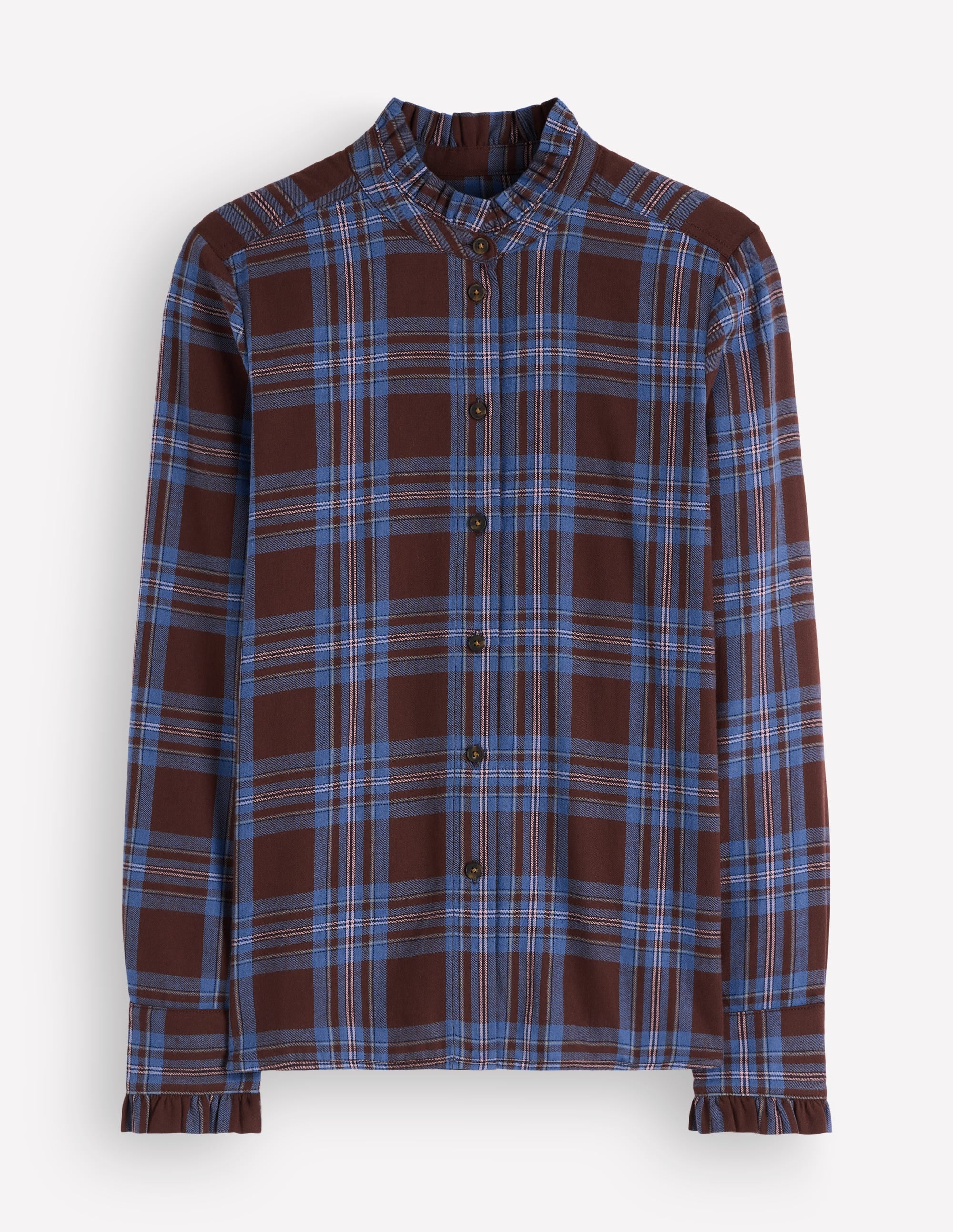 Sienna Frill Cotton Shirt-Brown, Blue, Pink Check - Image 5