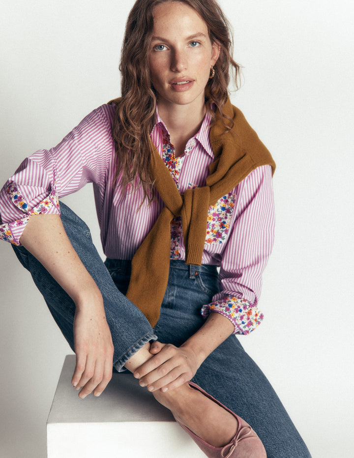 Sienna Relaxed Cotton Shirt-Clover Purple, Hotched Floral