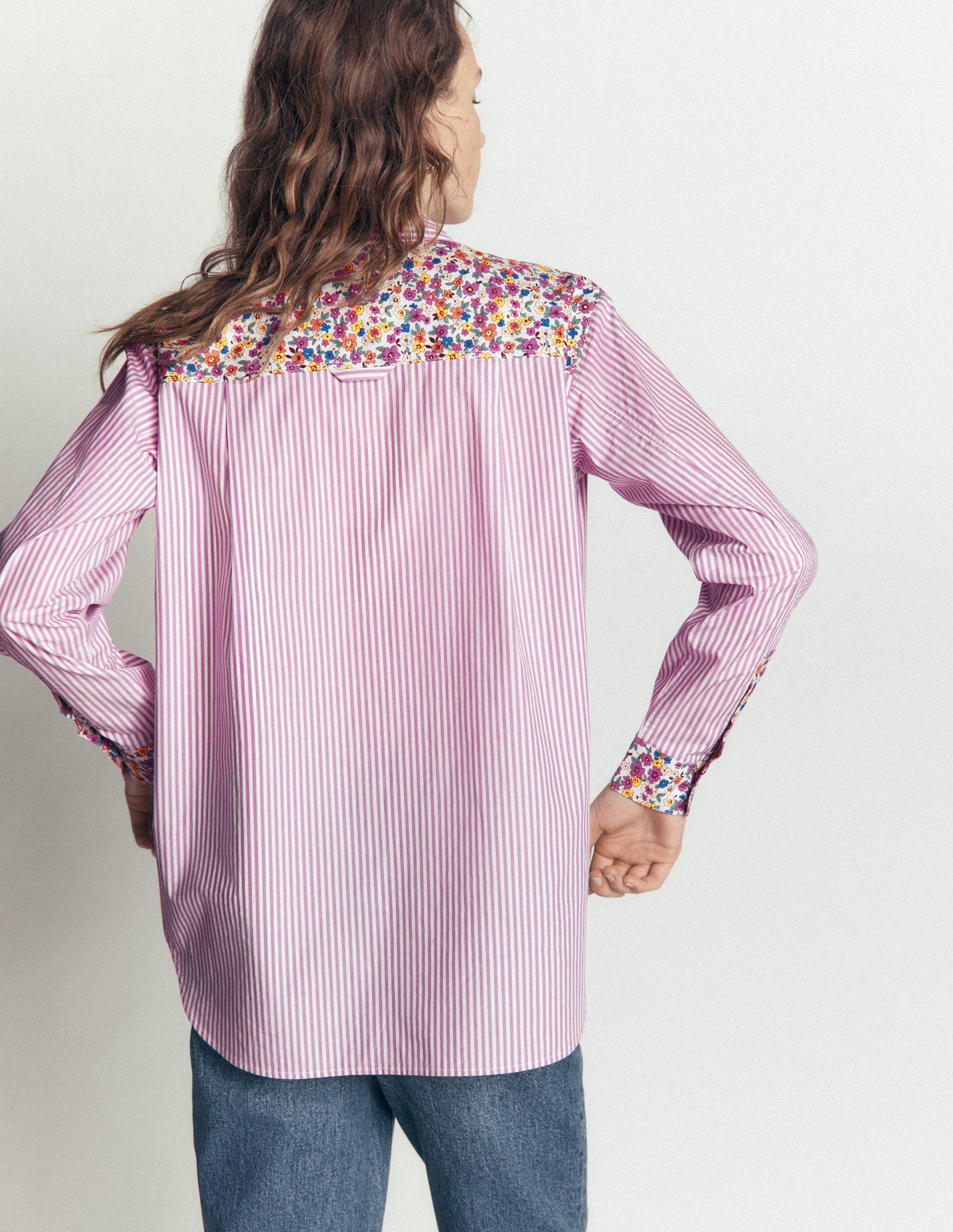 Sienna Relaxed Cotton Shirt-Clover Purple, Hotched Floral-3