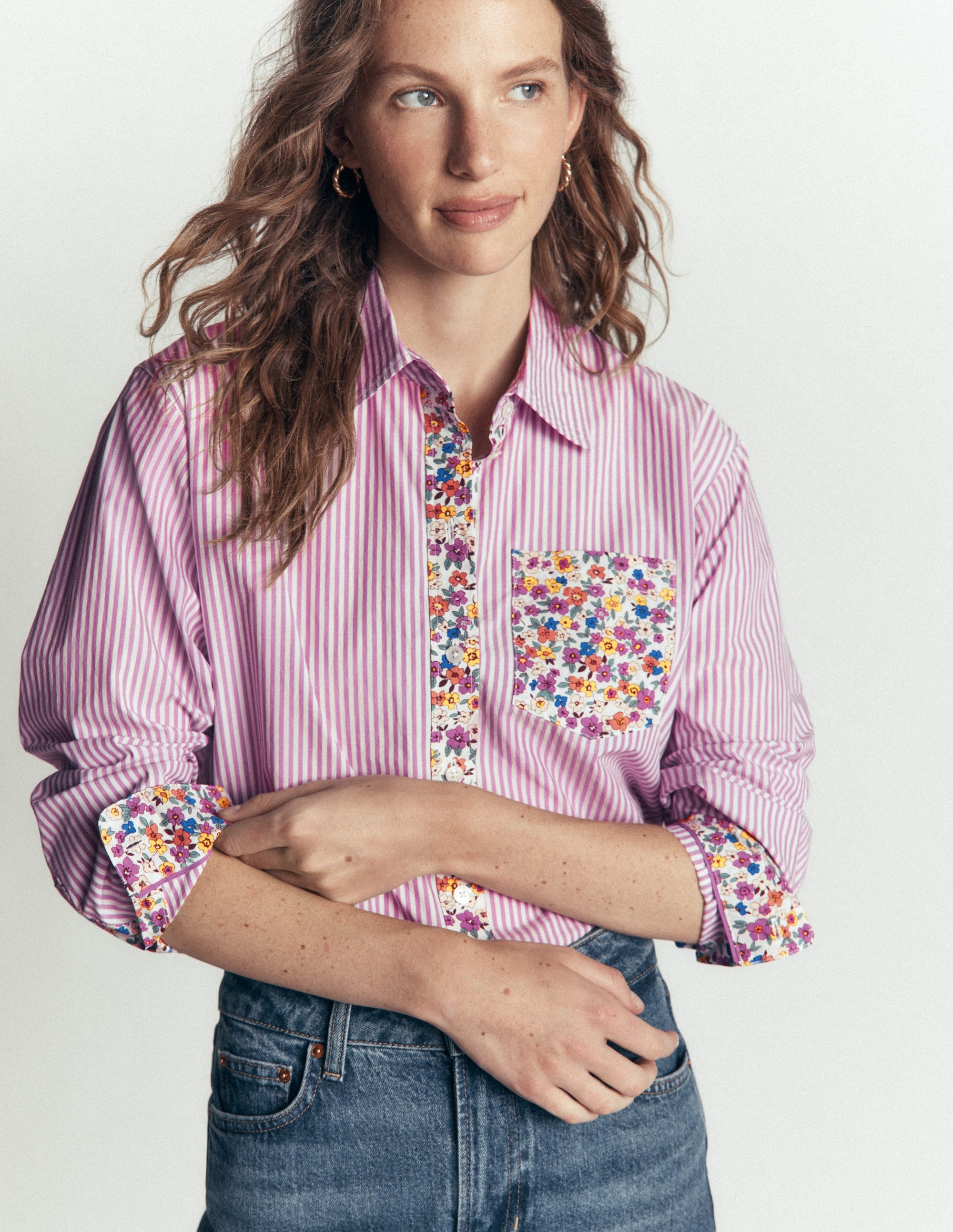Sienna Relaxed Cotton Shirt-Clover Purple, Hotched Floral - Image 4