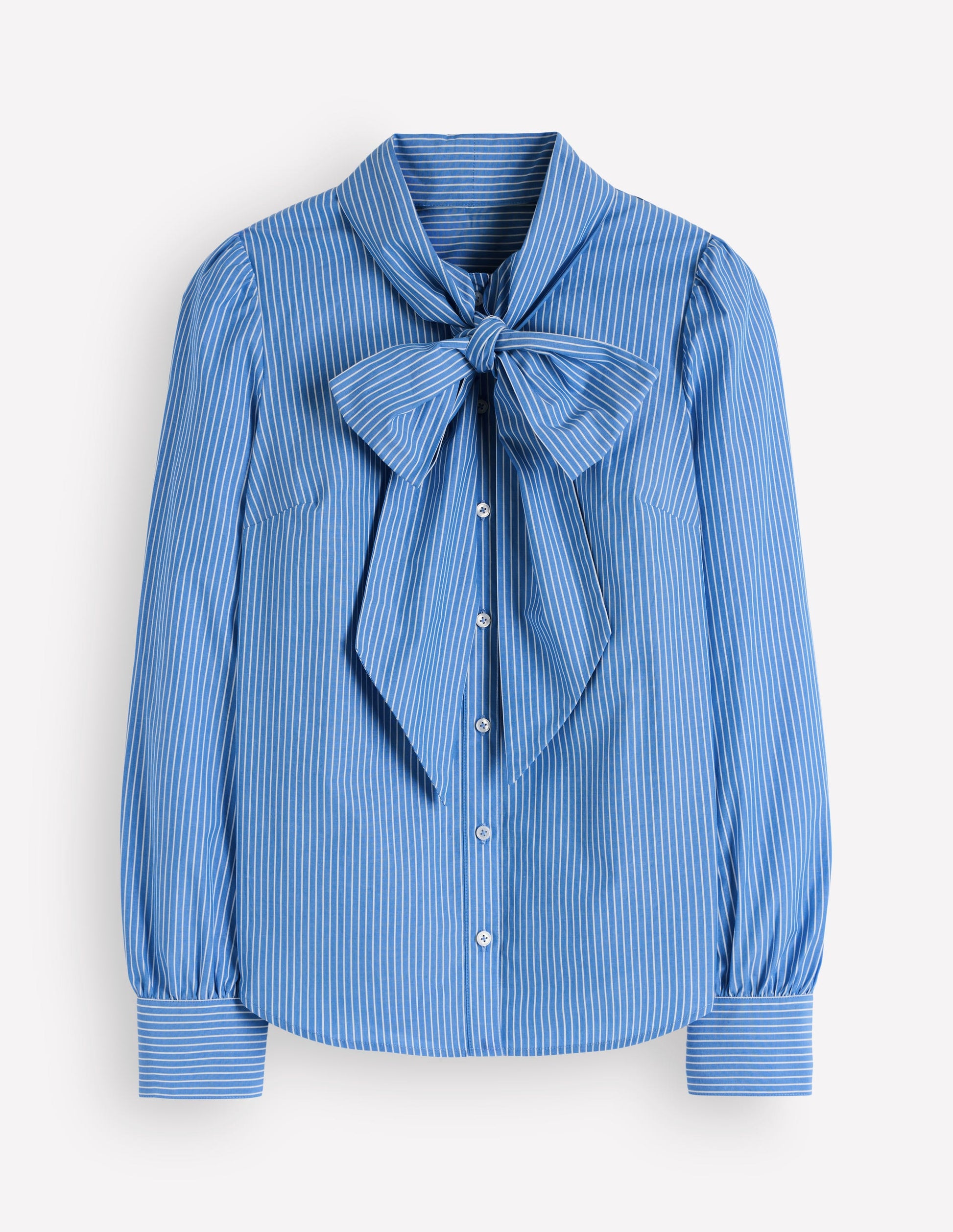 Clara Tie Neck Shirt-Blue and Ivory Stripe-6
