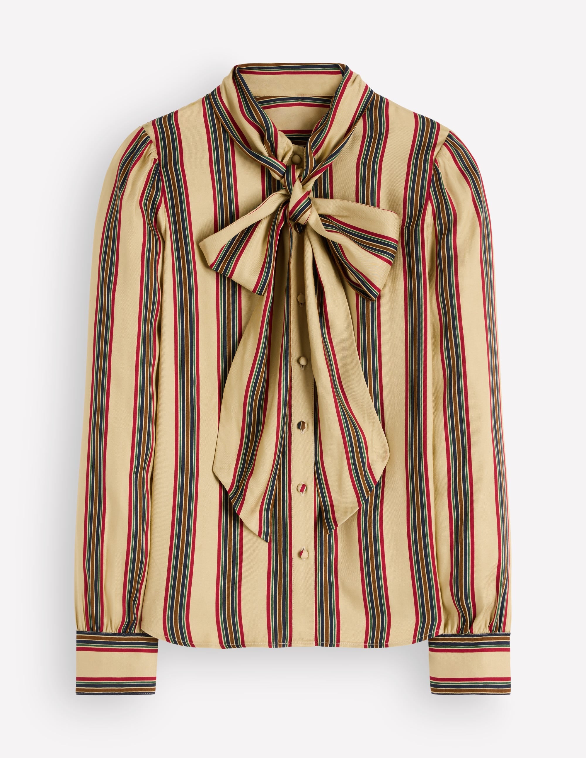 Clara Silk Tie Neck Top-Collegic Stripe - Image 6