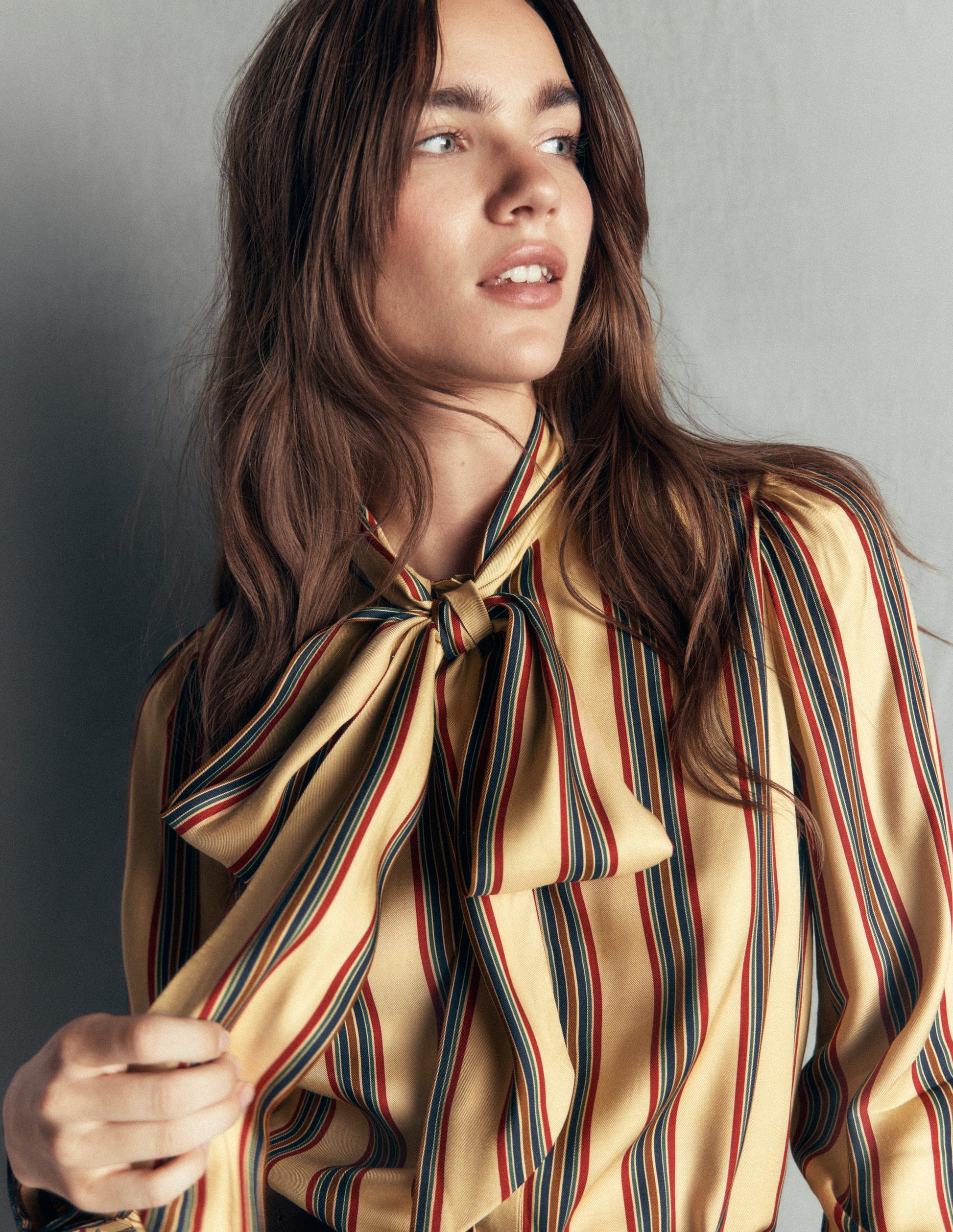 Clara Silk Tie Neck Top-Collegic Stripe-3