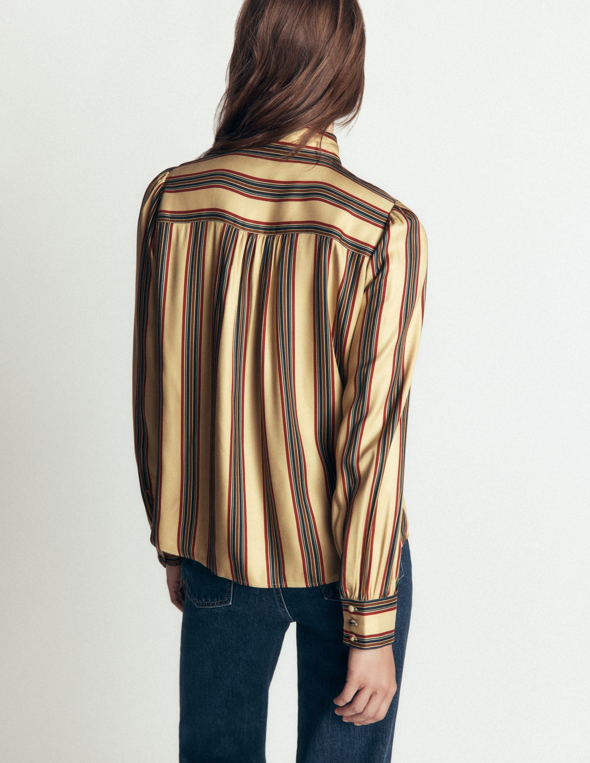 Clara Silk Tie Neck Top-Collegic Stripe - Image 4