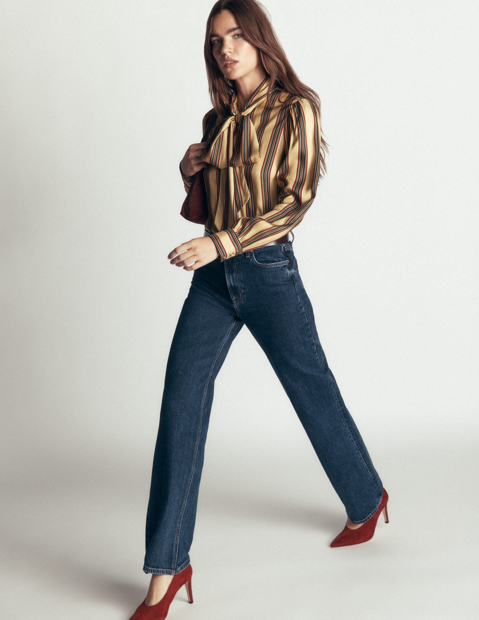 Clara Silk Tie Neck Top-Collegic Stripe - Image 5
