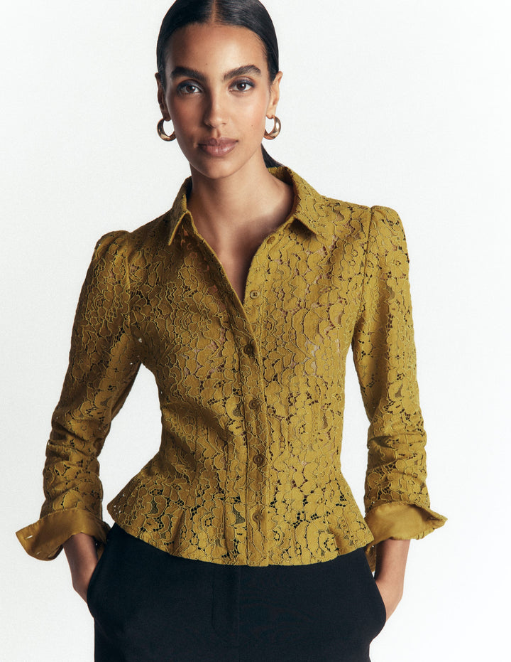 Julia Darted Lace Shirt-Olive