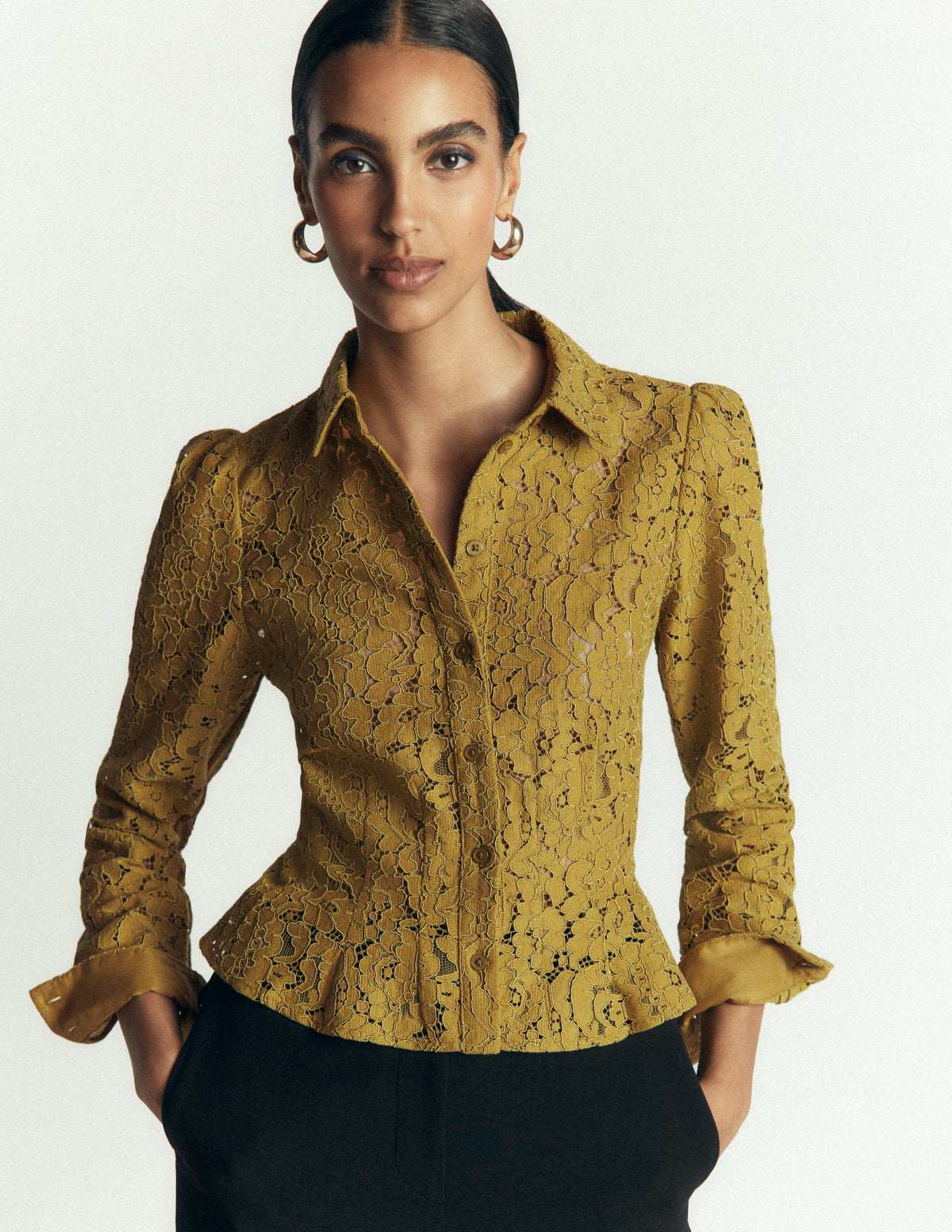 Julia Darted Lace Shirt-Olive-1