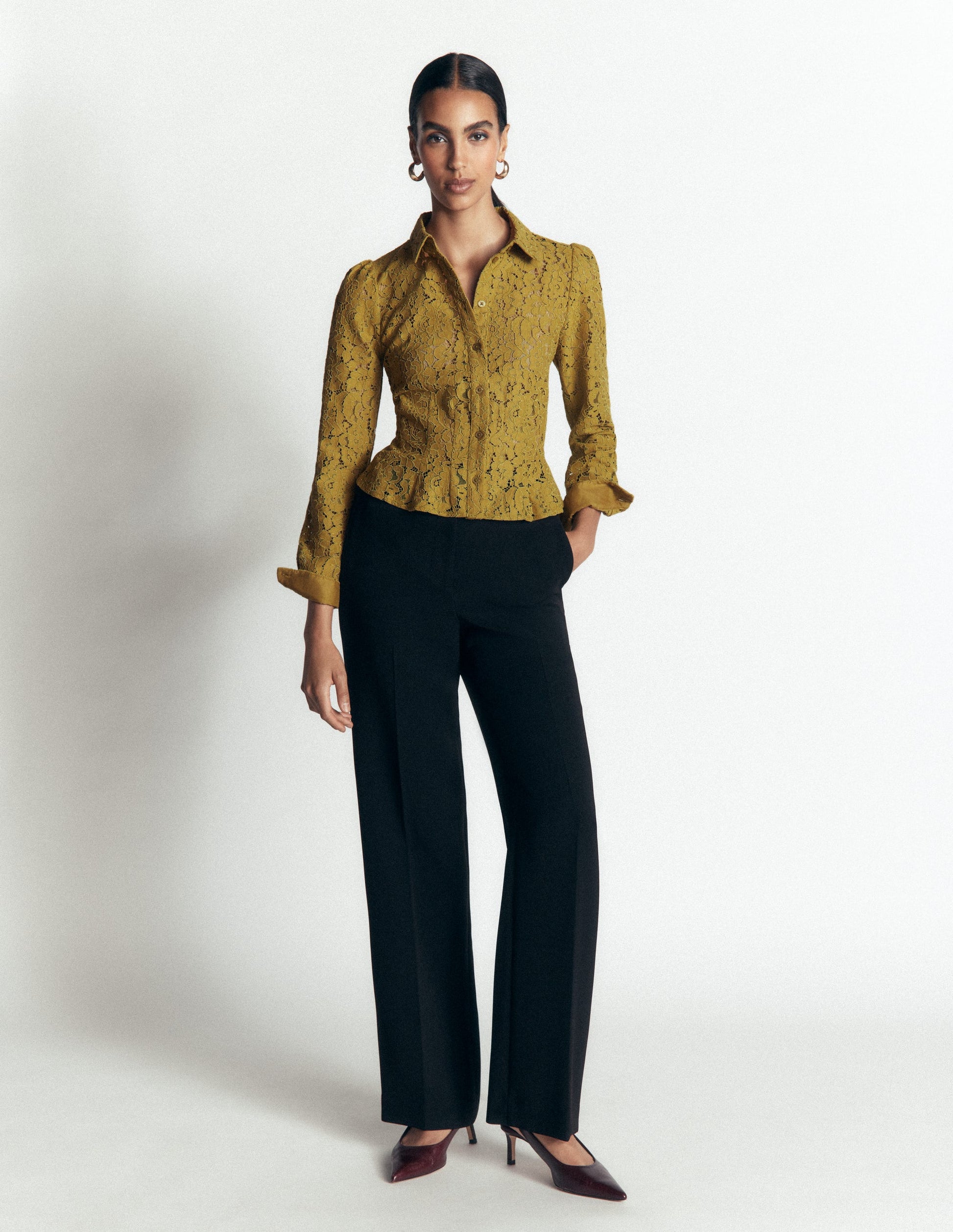 Julia Darted Lace Shirt-Olive-4