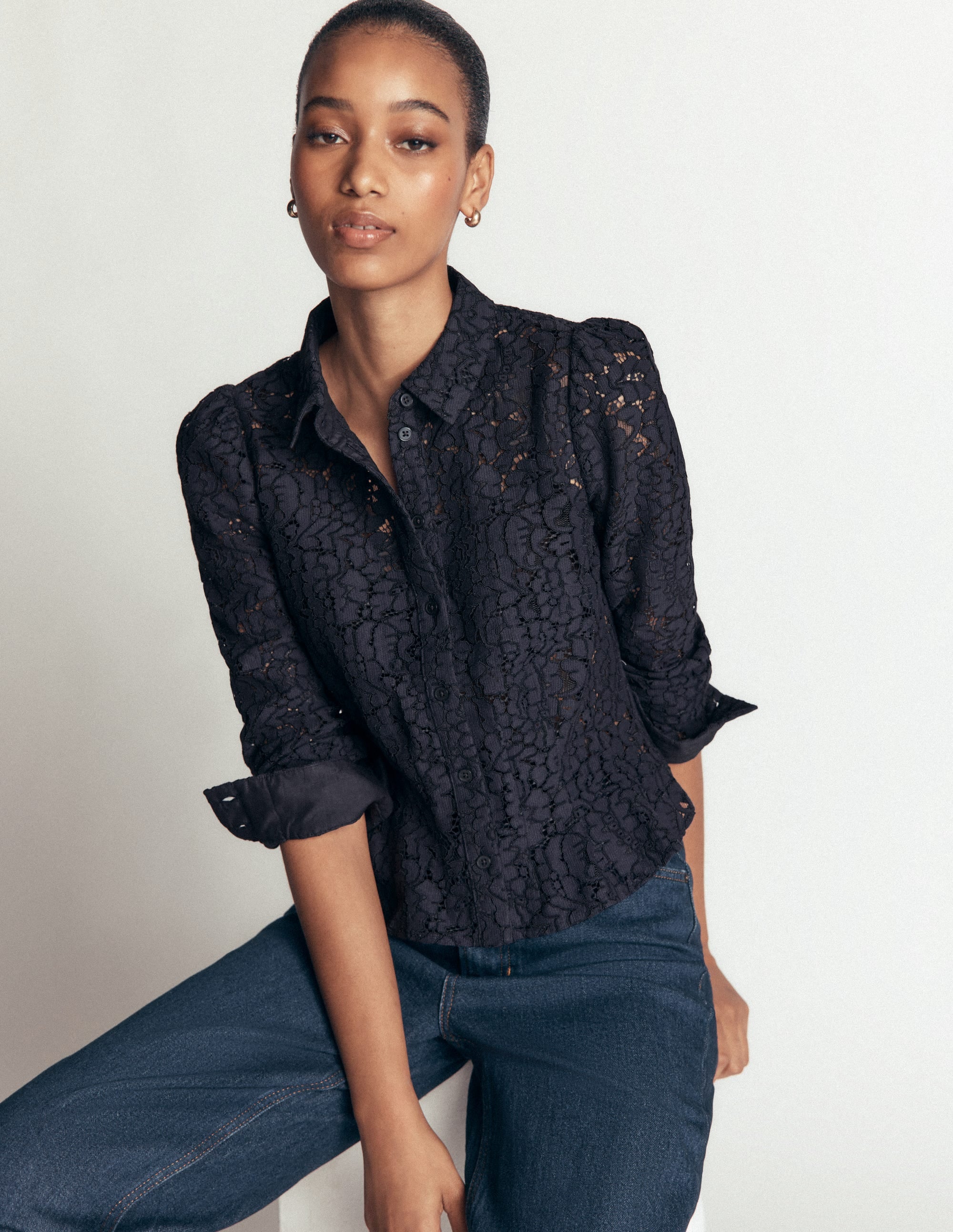 Julia Darted Lace Shirt-Navy - Image 1