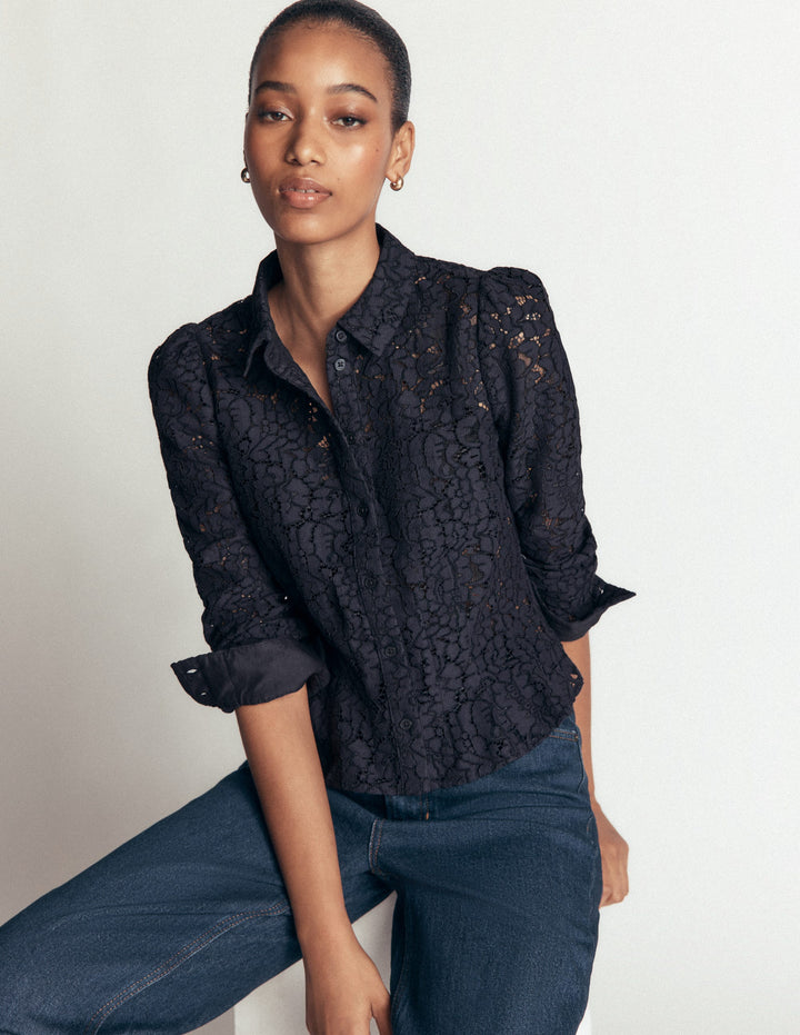Julia Darted Lace Shirt-Navy