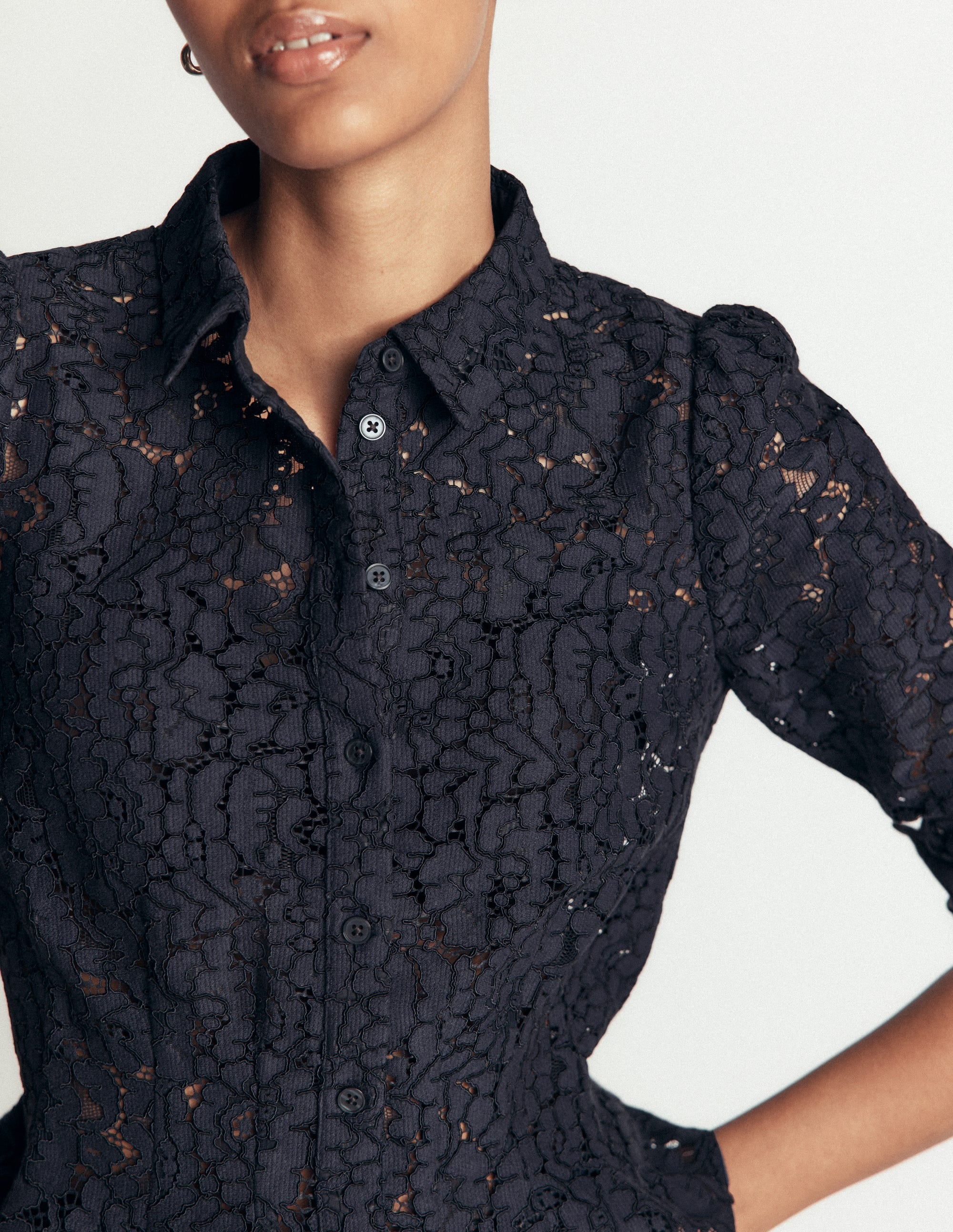 Julia Darted Lace Shirt-Navy - Image 2