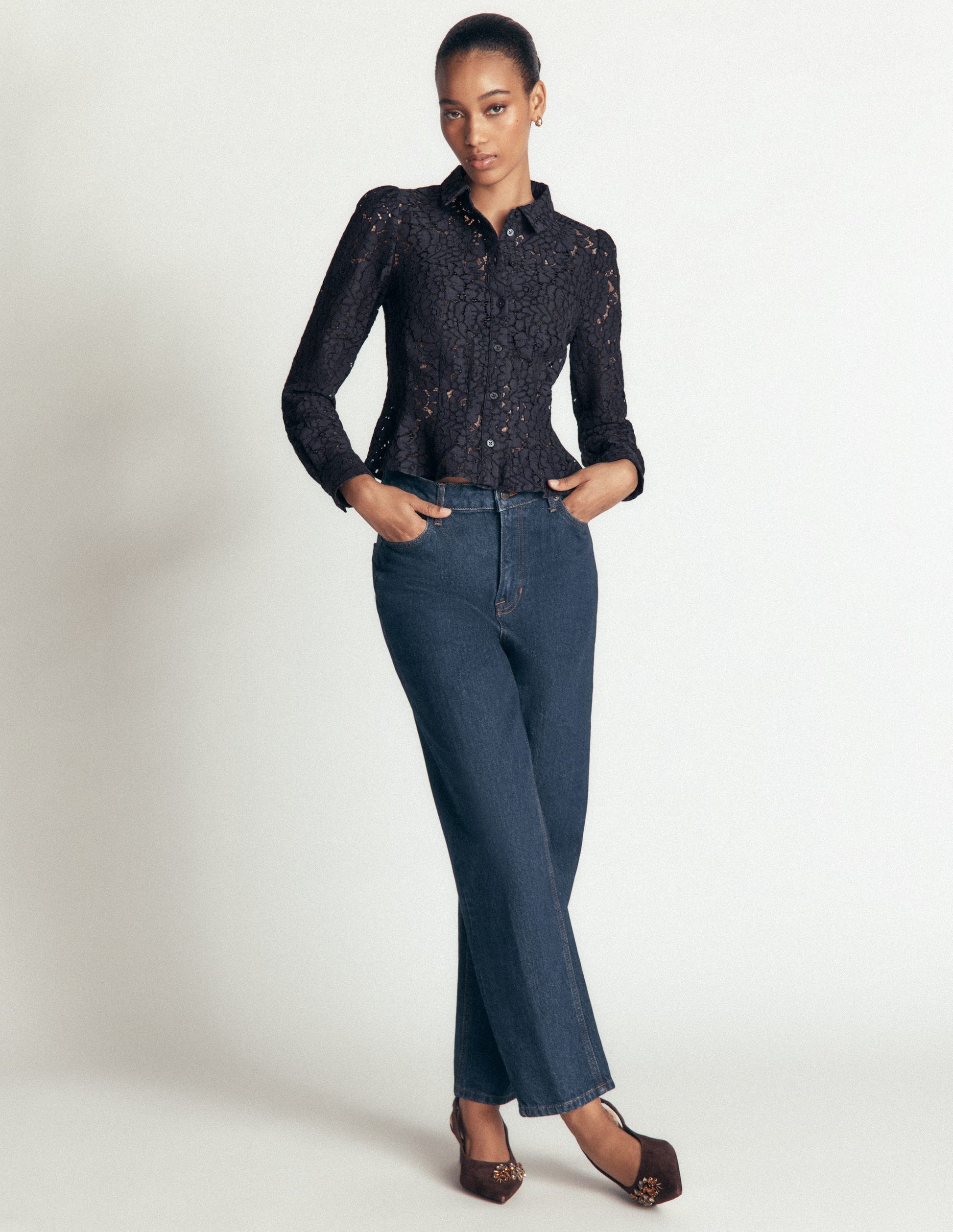 Julia Darted Lace Shirt-Navy-4
