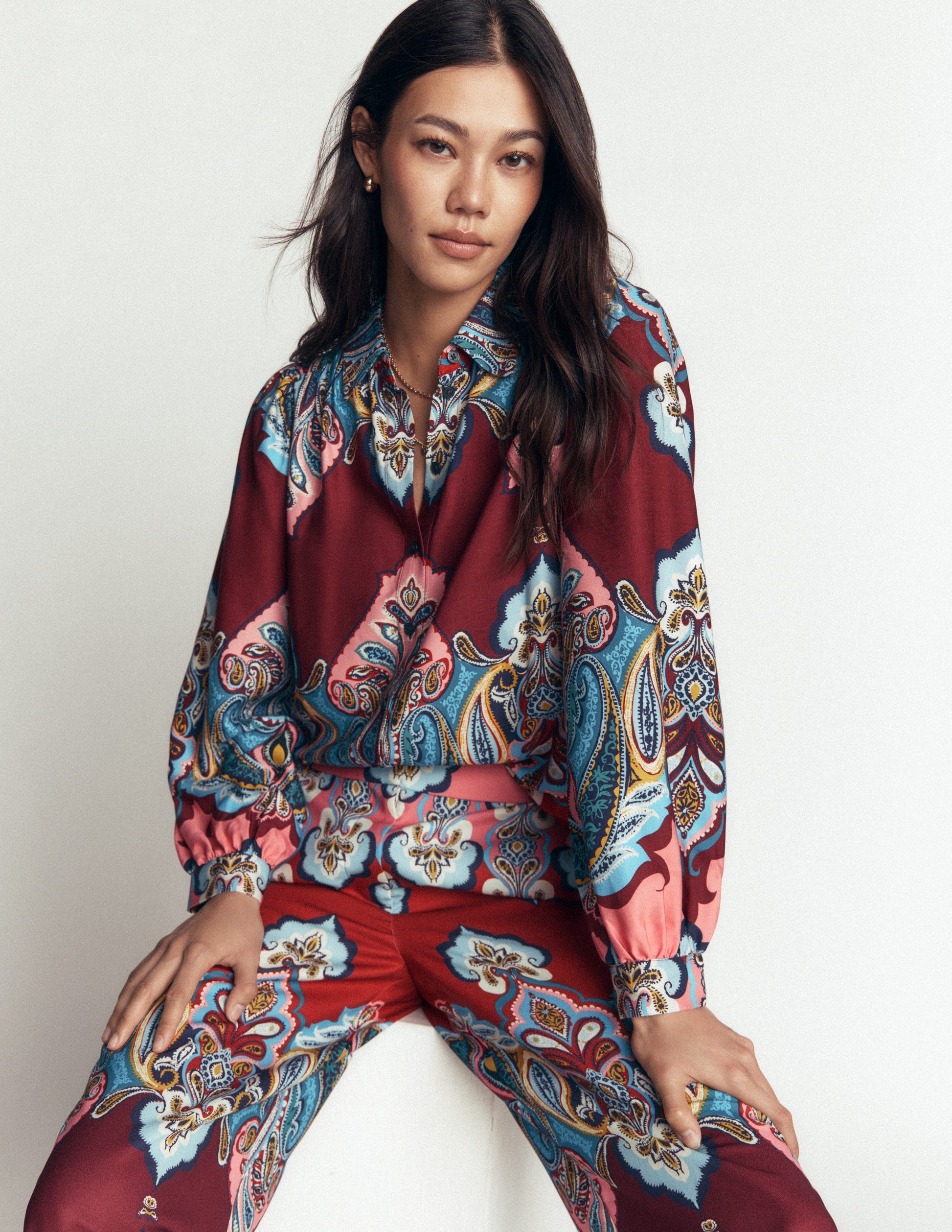 Long Sleeve Printed Shirt-Multi, Popping Paisley-2