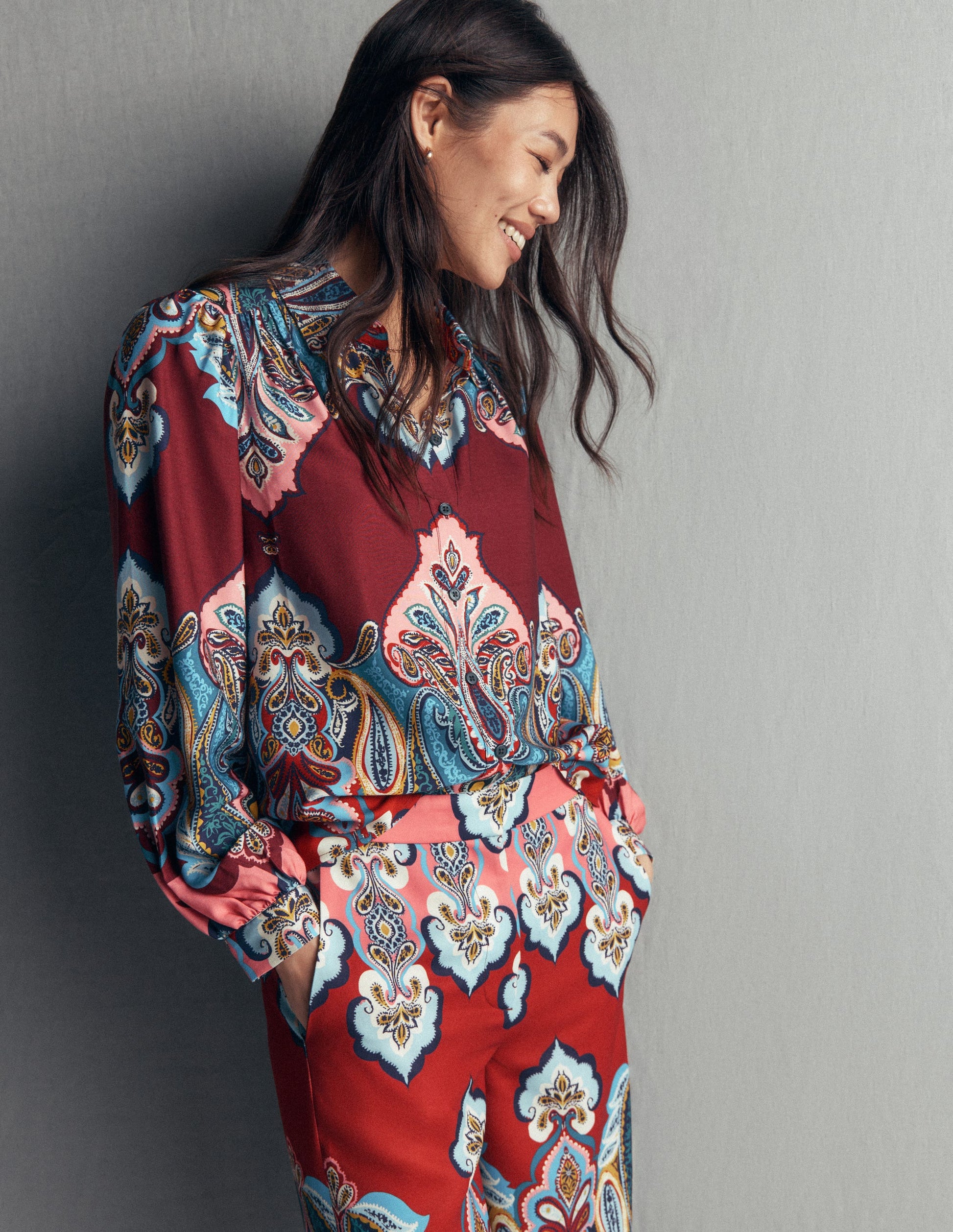 Long Sleeve Printed Shirt-Multi, Popping Paisley-5