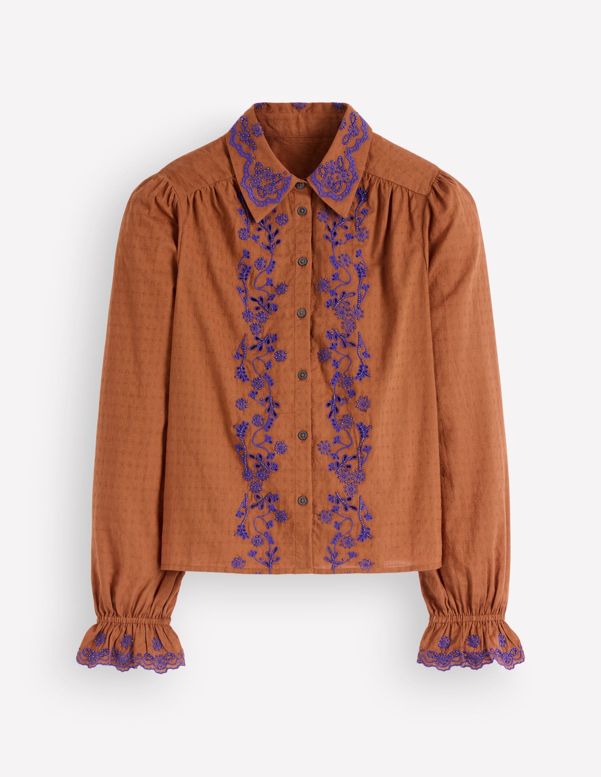 Violet Cotton Top-Brown Beaded-6