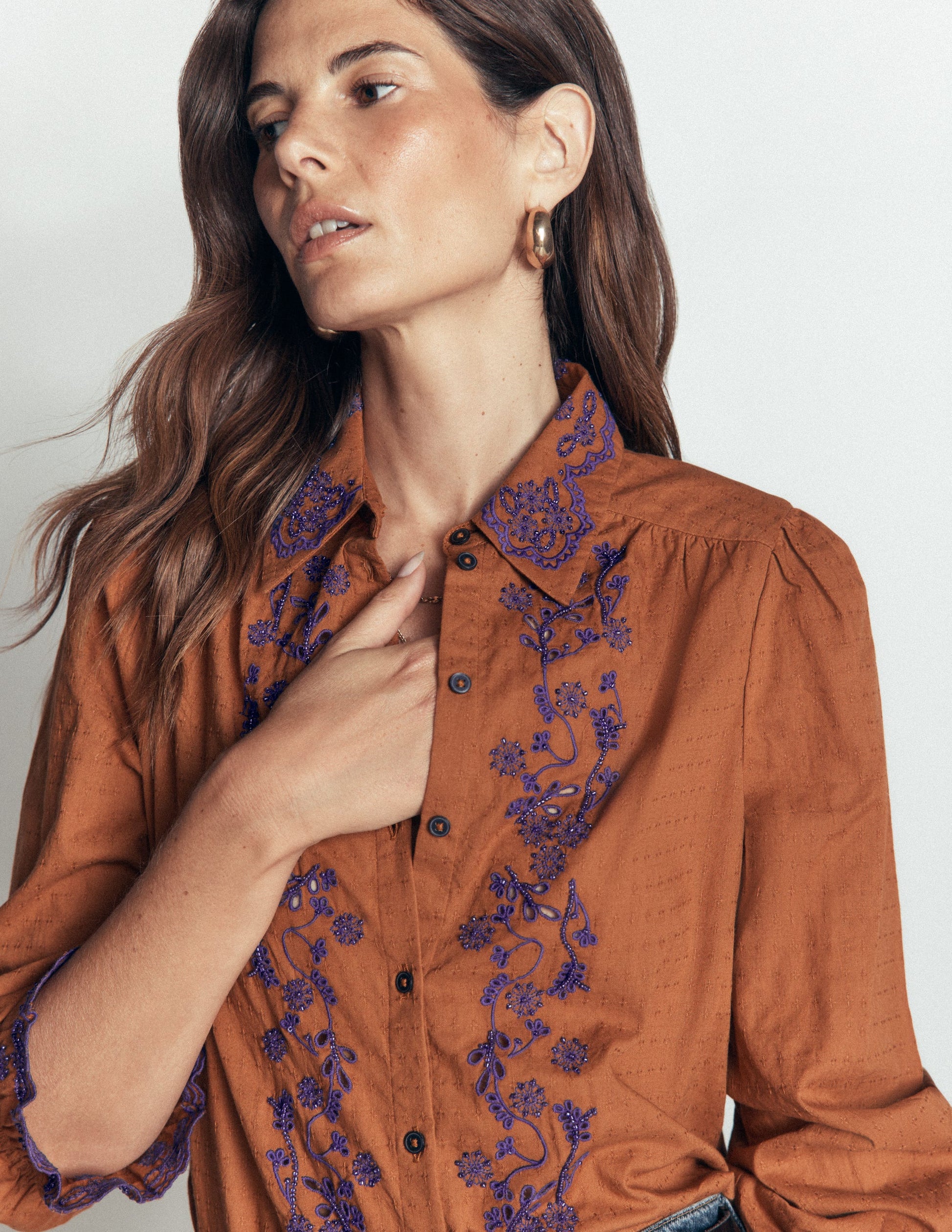 Violet Cotton Top-Brown Beaded-2