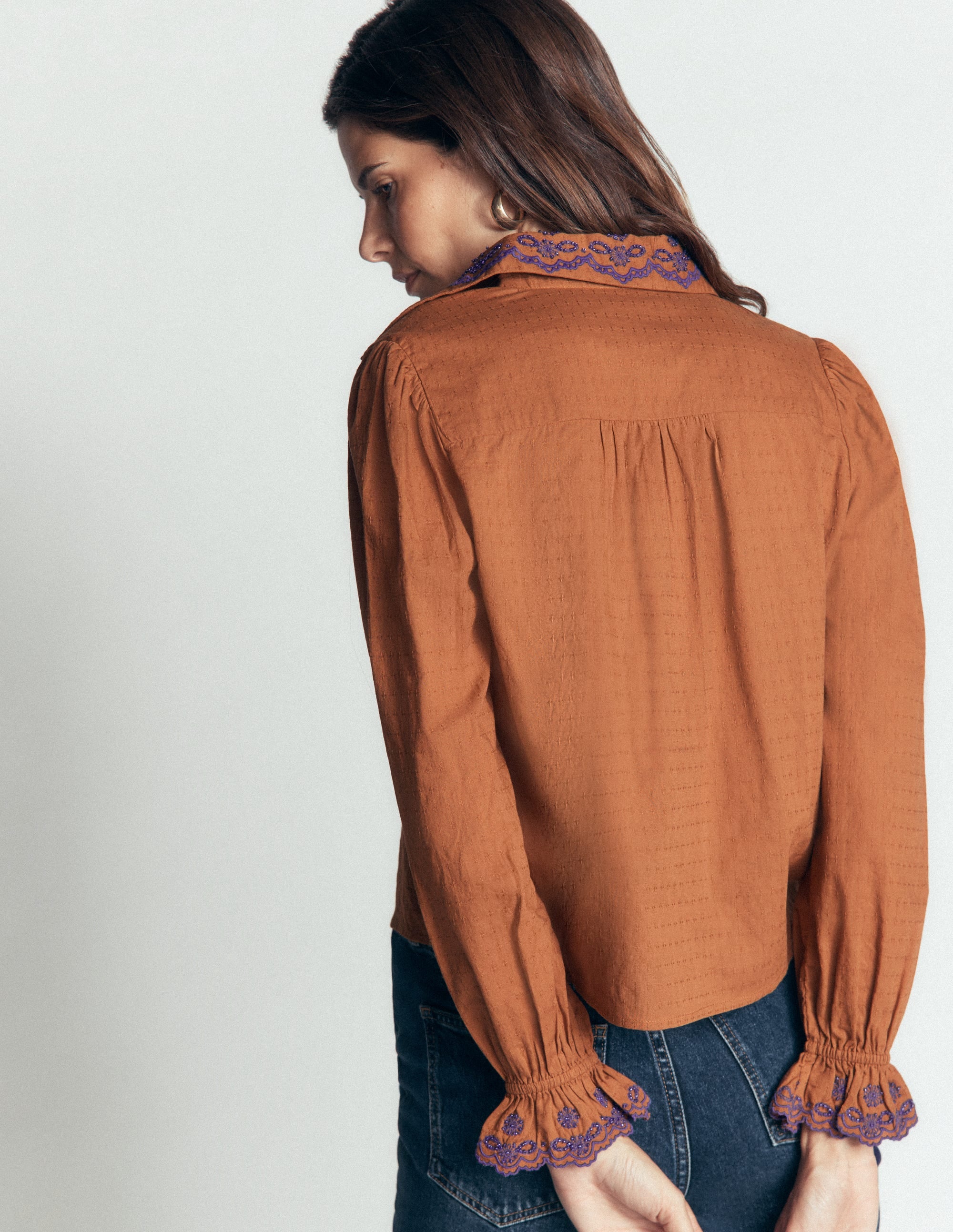 Violet Cotton Top-Brown Beaded - Image 3