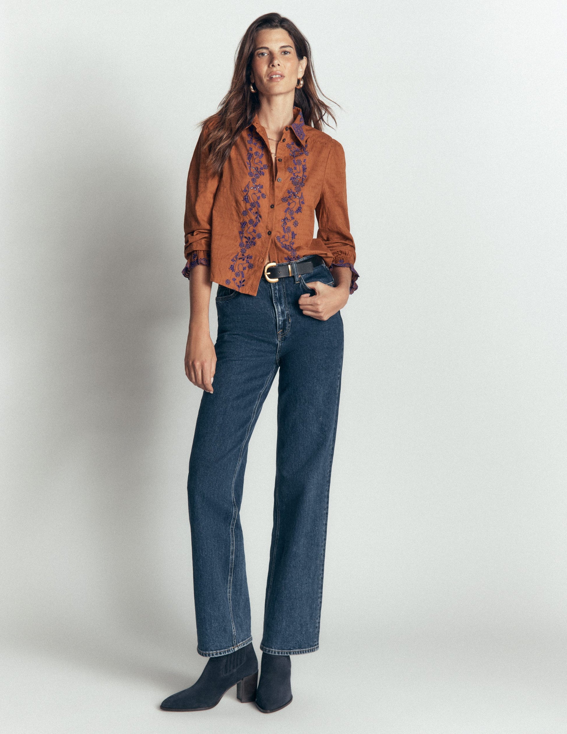 Violet Cotton Top-Brown Beaded-4