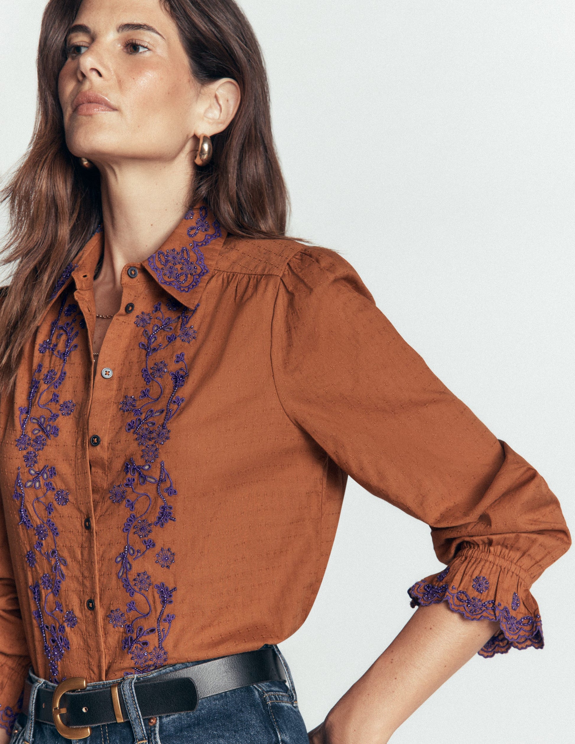 Violet Cotton Top-Brown Beaded-5