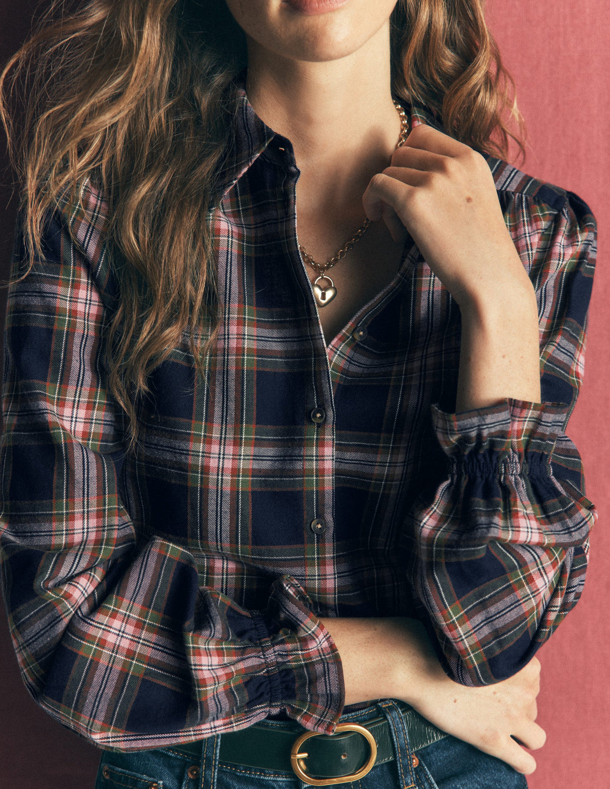 Violet Cotton Top-Navy, Green and Pink Check - Image 2