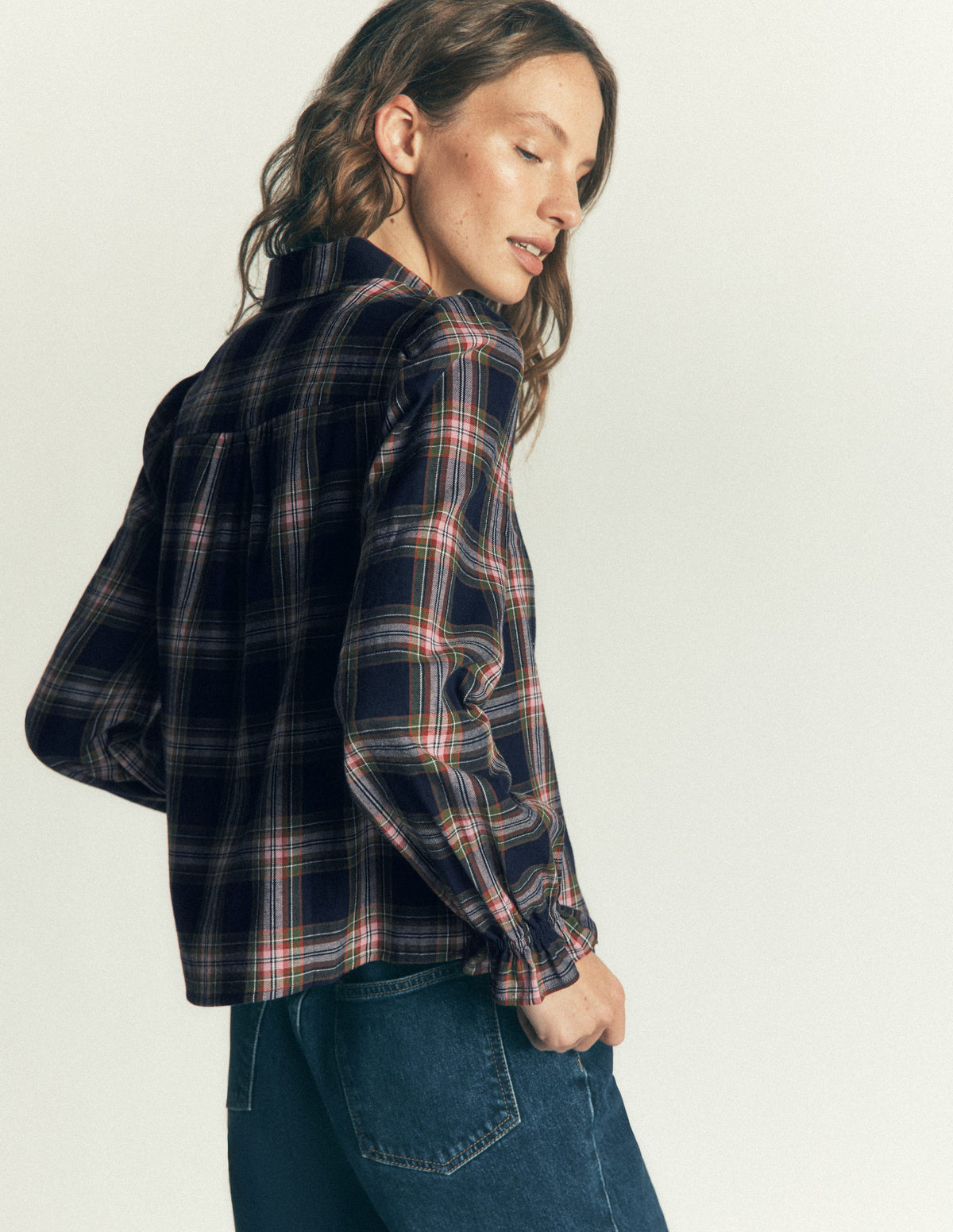 Violet Cotton Top-Navy, Green and Pink Check-3