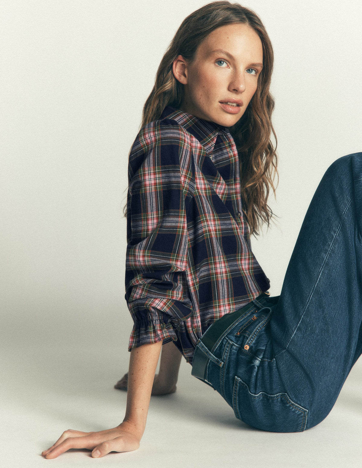 Violet Cotton Top-Navy, Green and Pink Check - Image 5