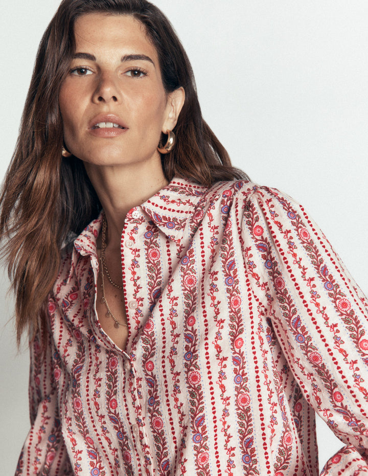 Violet Cotton Top-Soft Cream, Floral Heart Vine