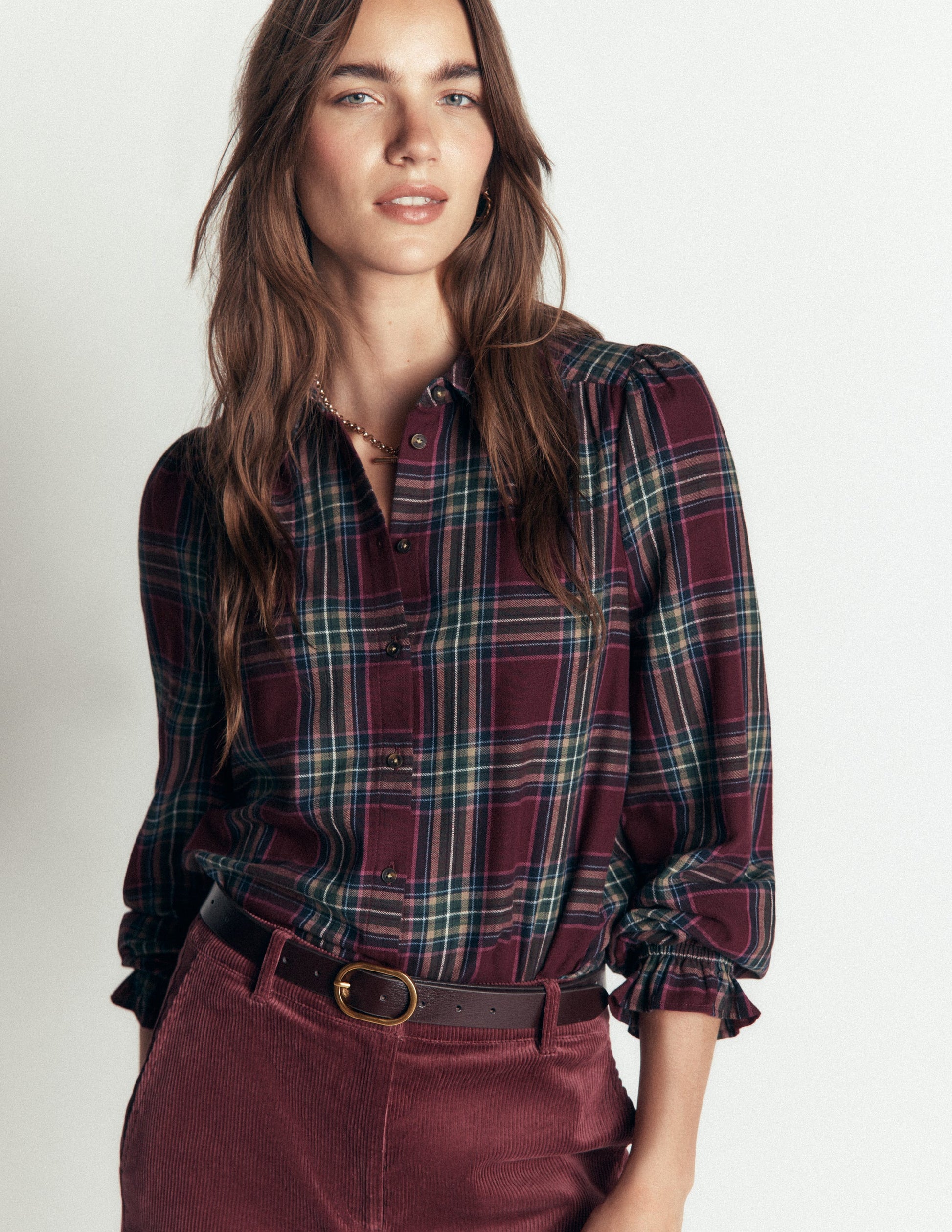 Violet Cotton Top-Maroon and Olive Check-5