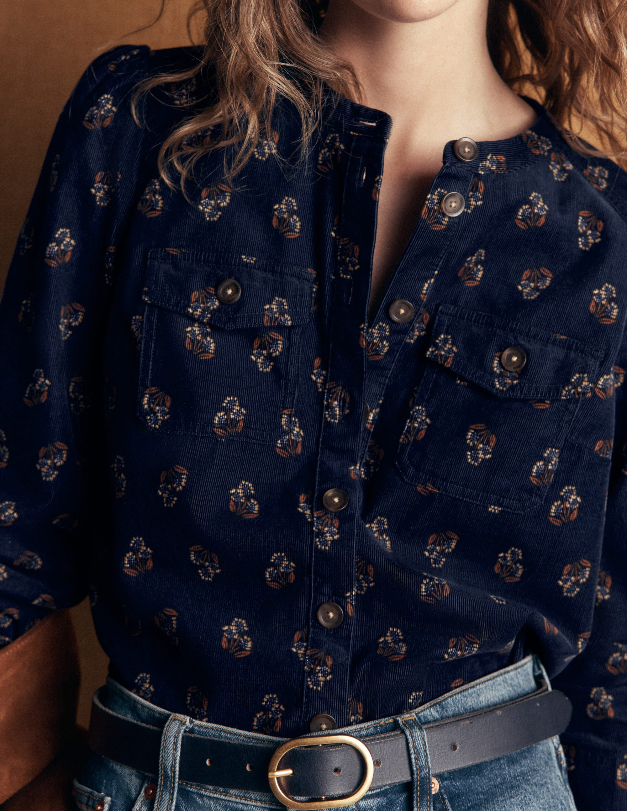 Thea Cord Shirt-French Navy, Ditsy Carnation - Image 2