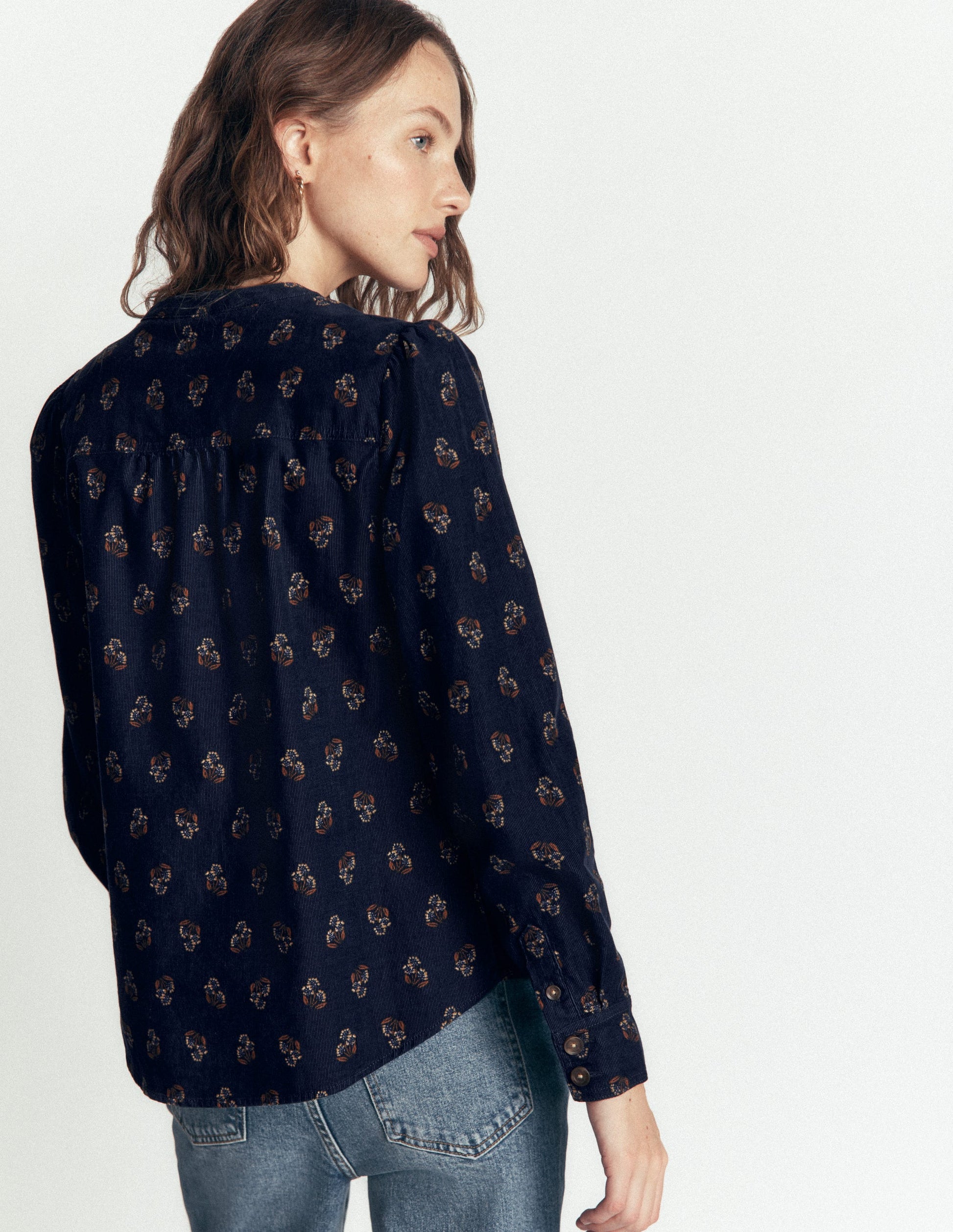 Thea Cord Shirt-French Navy, Ditsy Carnation-3