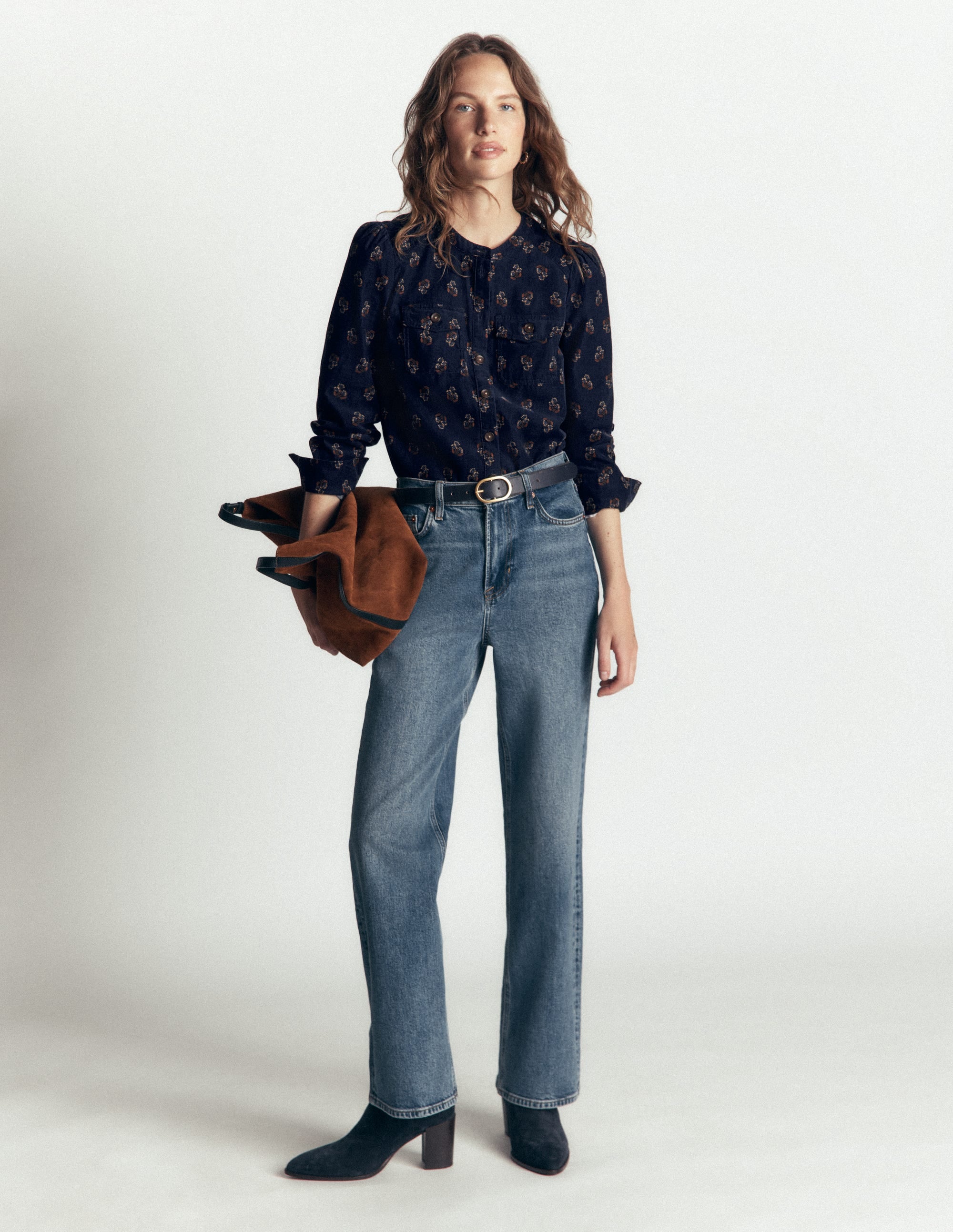 Thea Cord Shirt-French Navy, Ditsy Carnation - Image 4