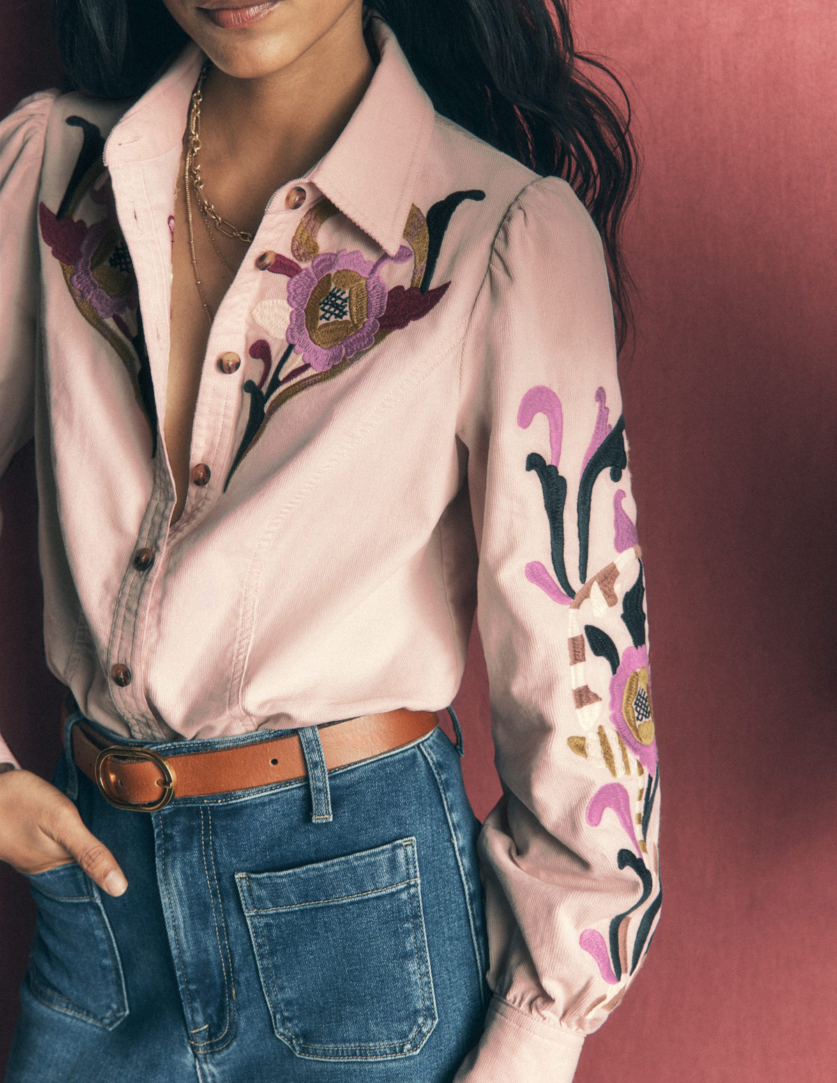 Sky Cord Shirt-Almond Milk, Embroidered-2